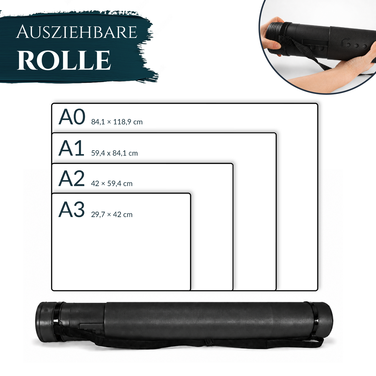 Artina Posterrolle A0 Transportrolle 60–100 cm Schwarz/Weiß/Silber Archiva