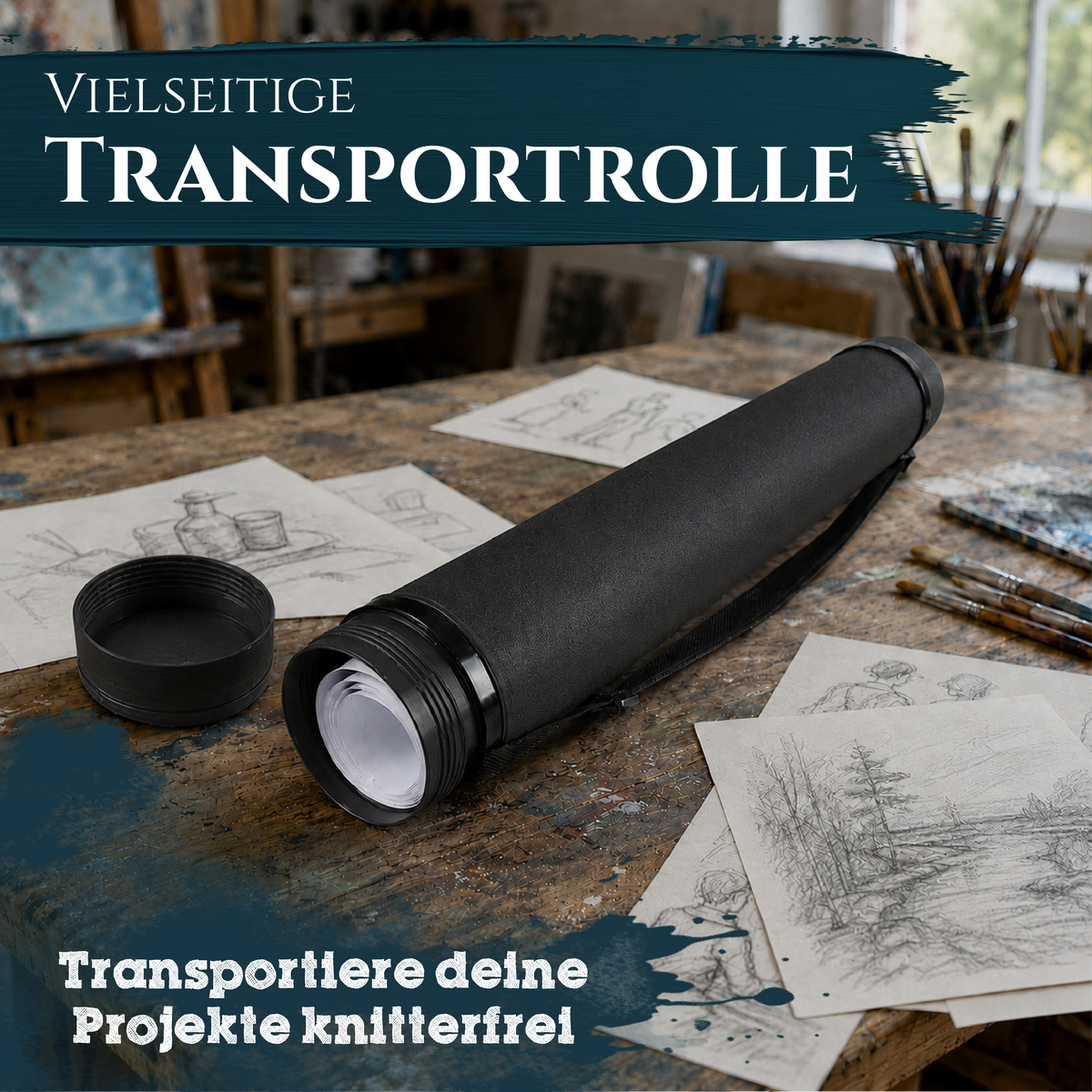 Artina Posterrolle A0 Transportrolle 60–100 cm Schwarz/Weiß/Silber Archiva