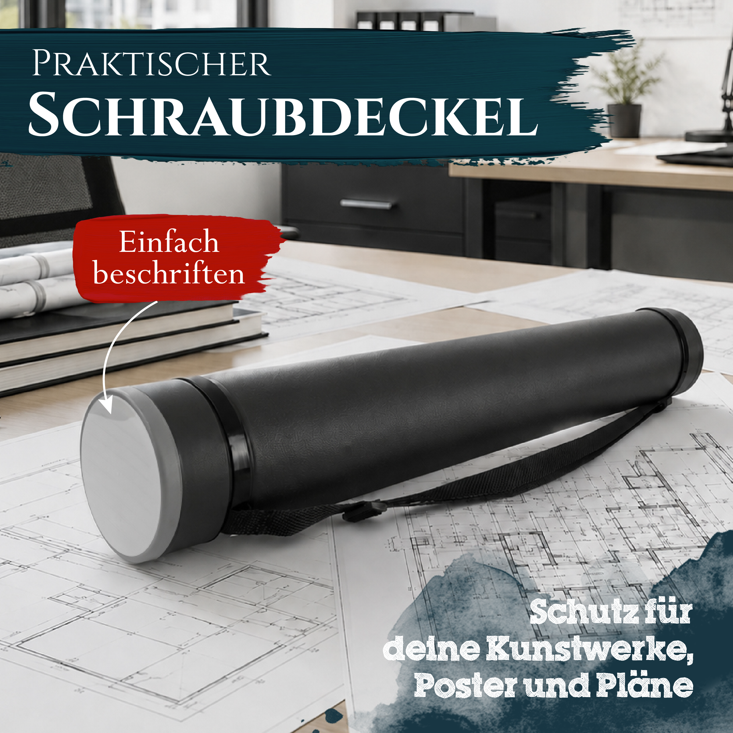 Artina Posterrolle A0 Transportrolle 60–100 cm Schwarz/Weiß/Silber Archiva
