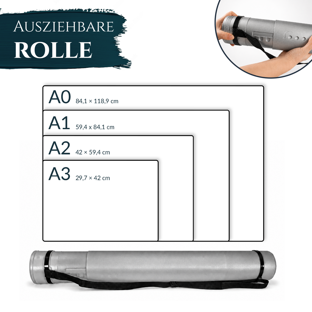 Artina Posterrolle A0 Transportrolle 60–100 cm Schwarz/Weiß/Silber Archiva
