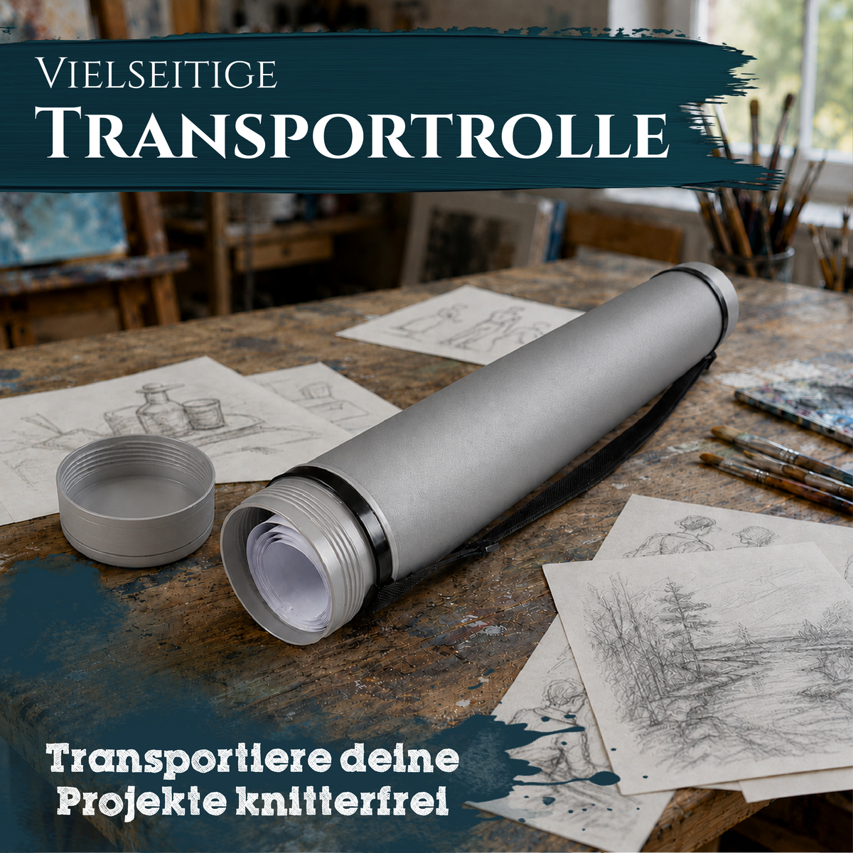 Artina Posterrolle A0 Transportrolle 60–100 cm Schwarz/Weiß/Silber Archiva