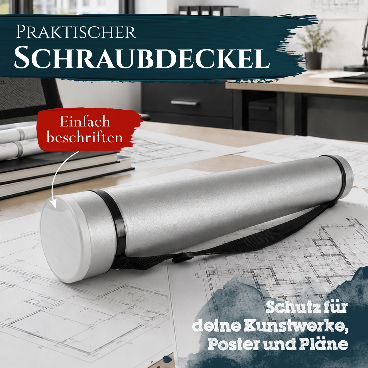 Artina Posterrolle A0 Transportrolle 60–100 cm Schwarz/Weiß/Silber Archiva