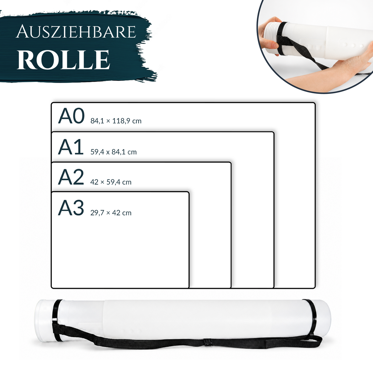 Artina Posterrolle A0 Transportrolle 60–100 cm Schwarz/Weiß/Silber Archiva