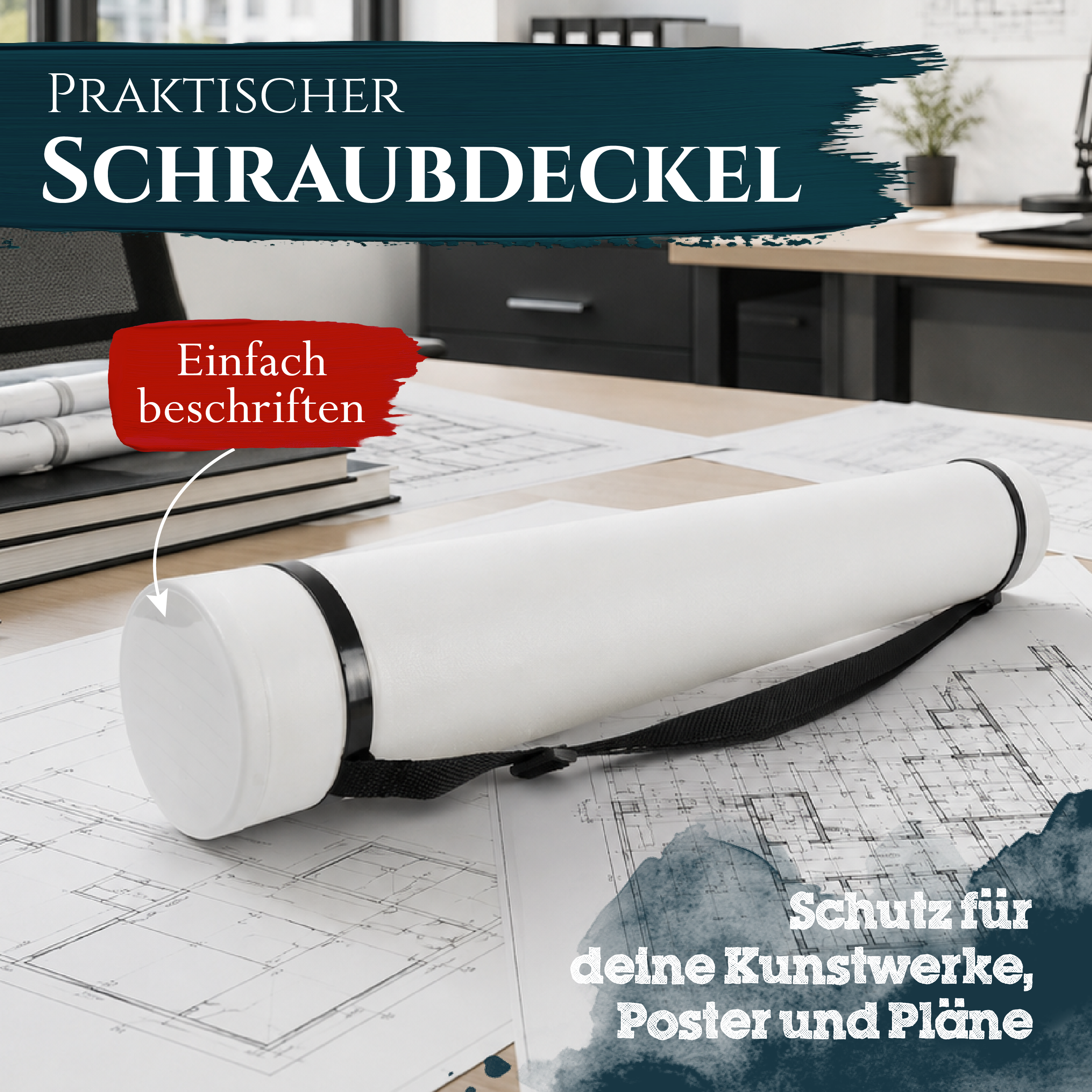 Artina Posterrolle A0 Transportrolle 60–100 cm Schwarz/Weiß/Silber Archiva