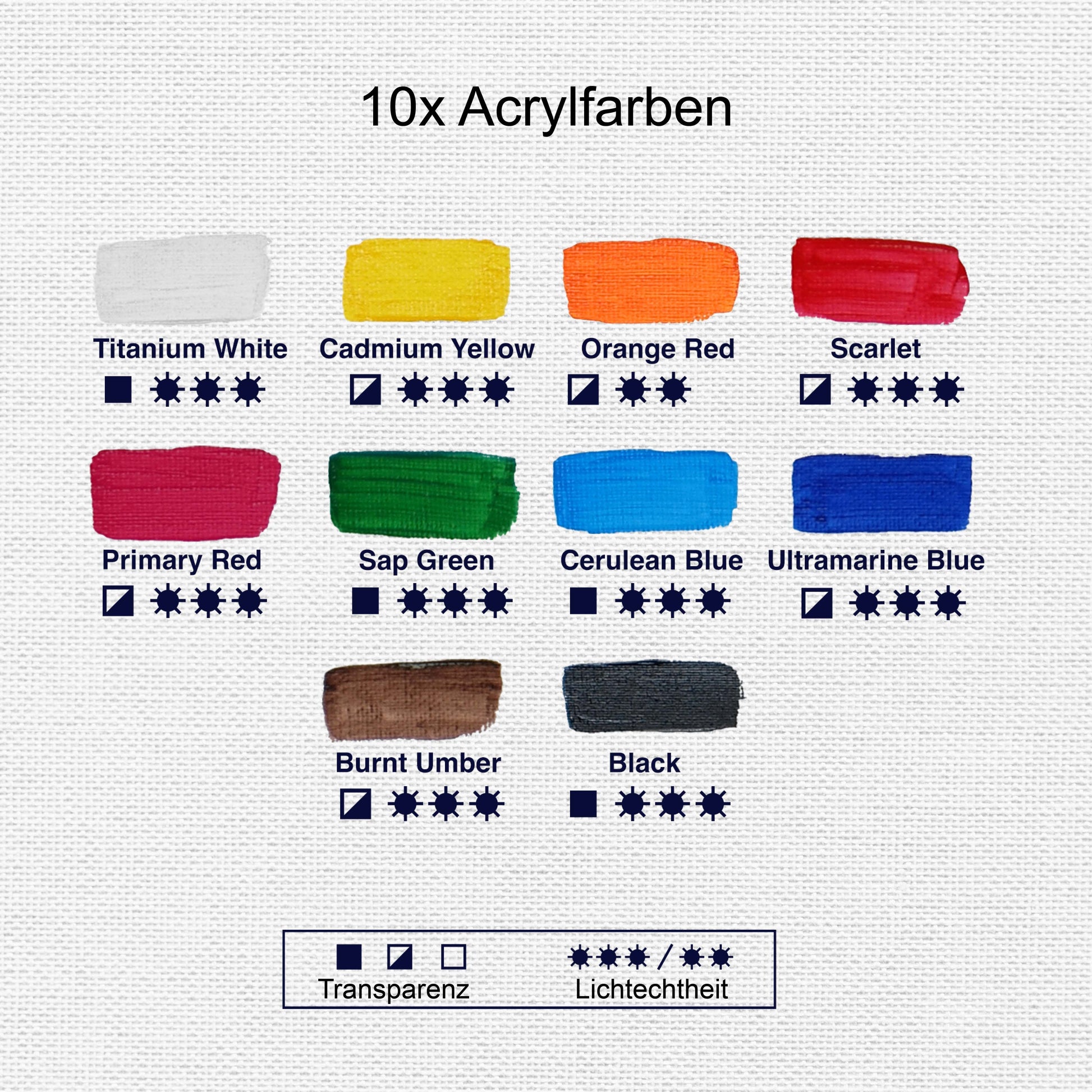Crylic Intro-Set Acrylfarbe 10 Tuben bunt, hochwertige pigmentierte Farben, schnell trocknend, lichtecht, wasserfest, vielseitig verdünnbar