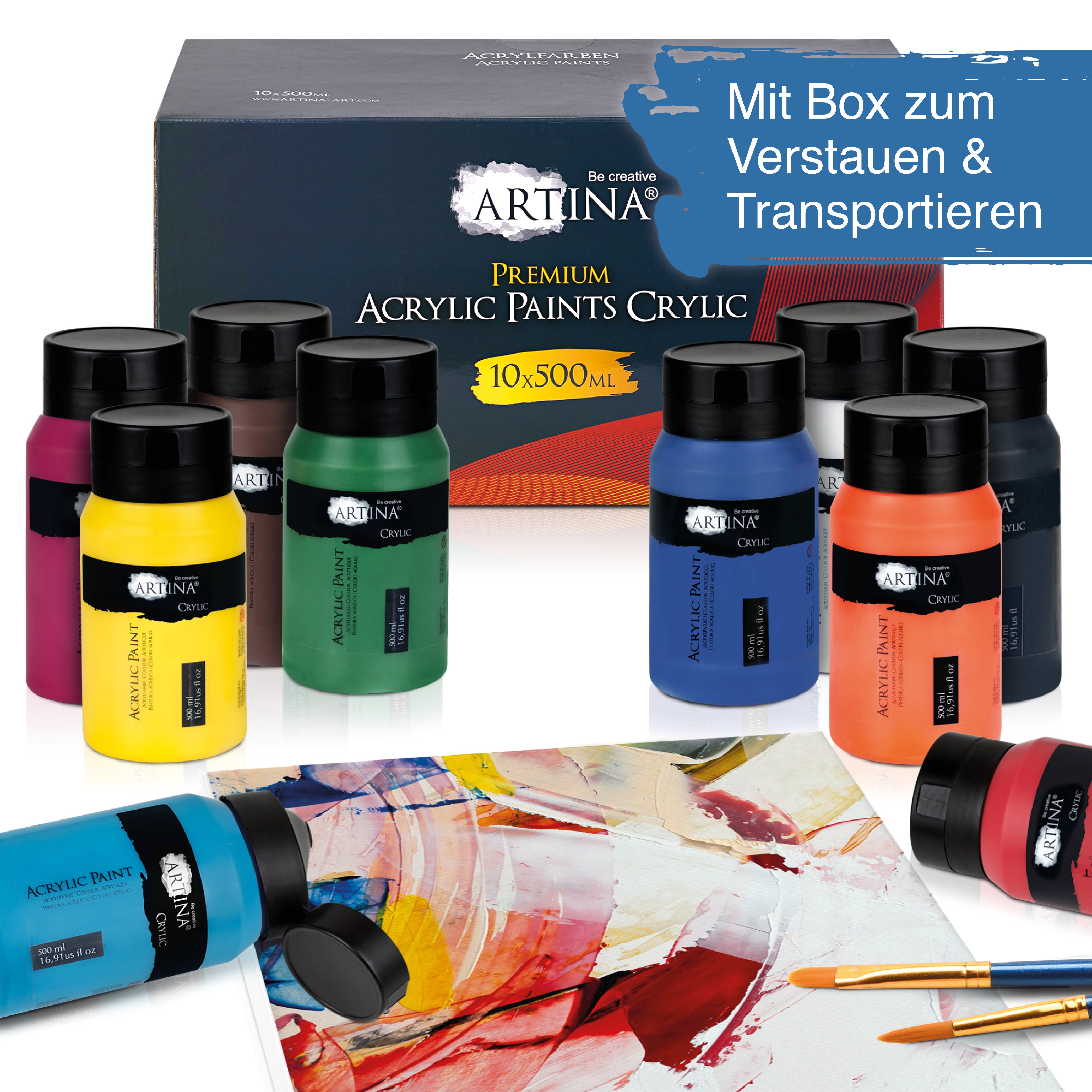 Artina Crylic Acrylfarbe Tuben Set 10x500ml