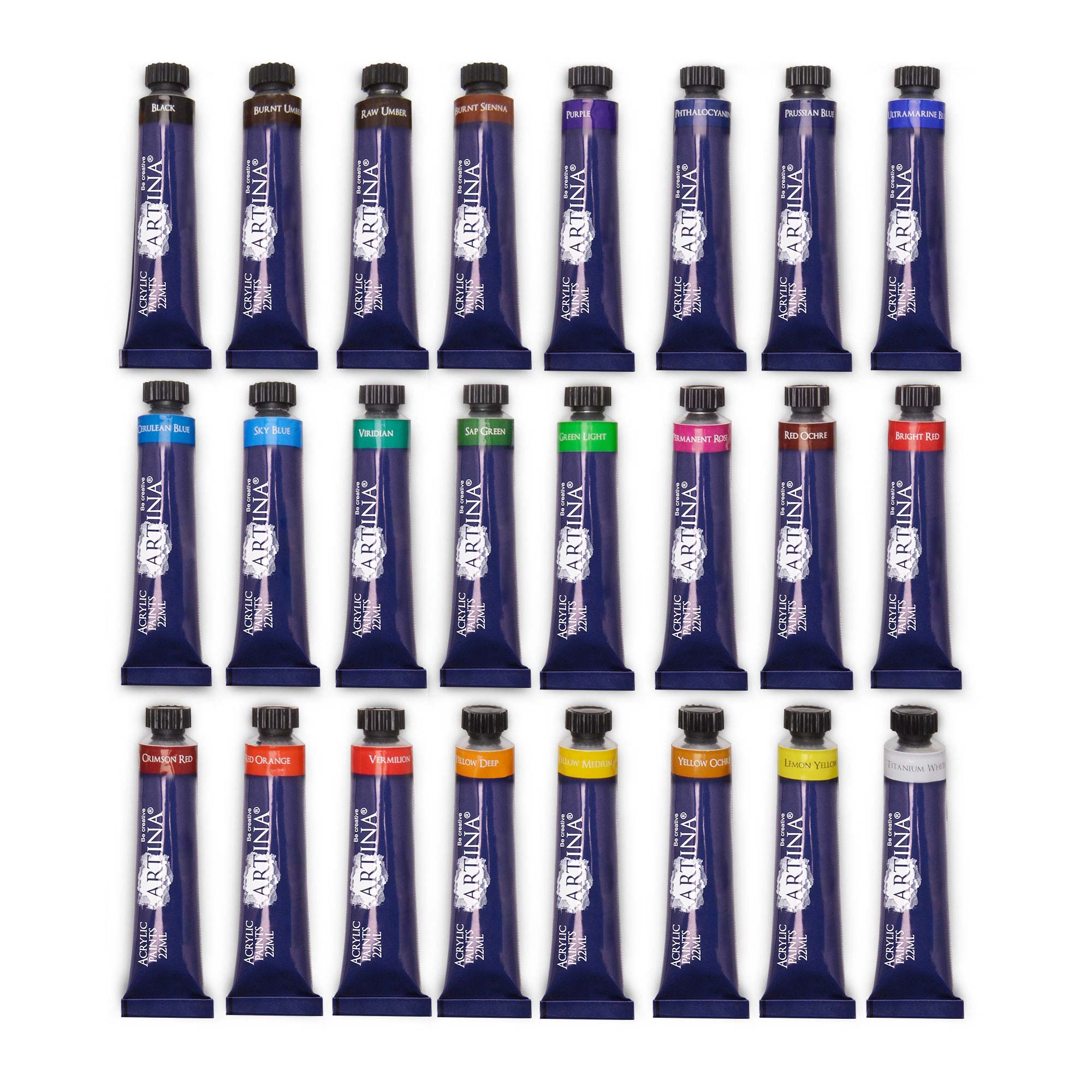 Artina Crylic Acrylfarben Set 24x22ml Tuben Acryl Künstler-Malfarbe