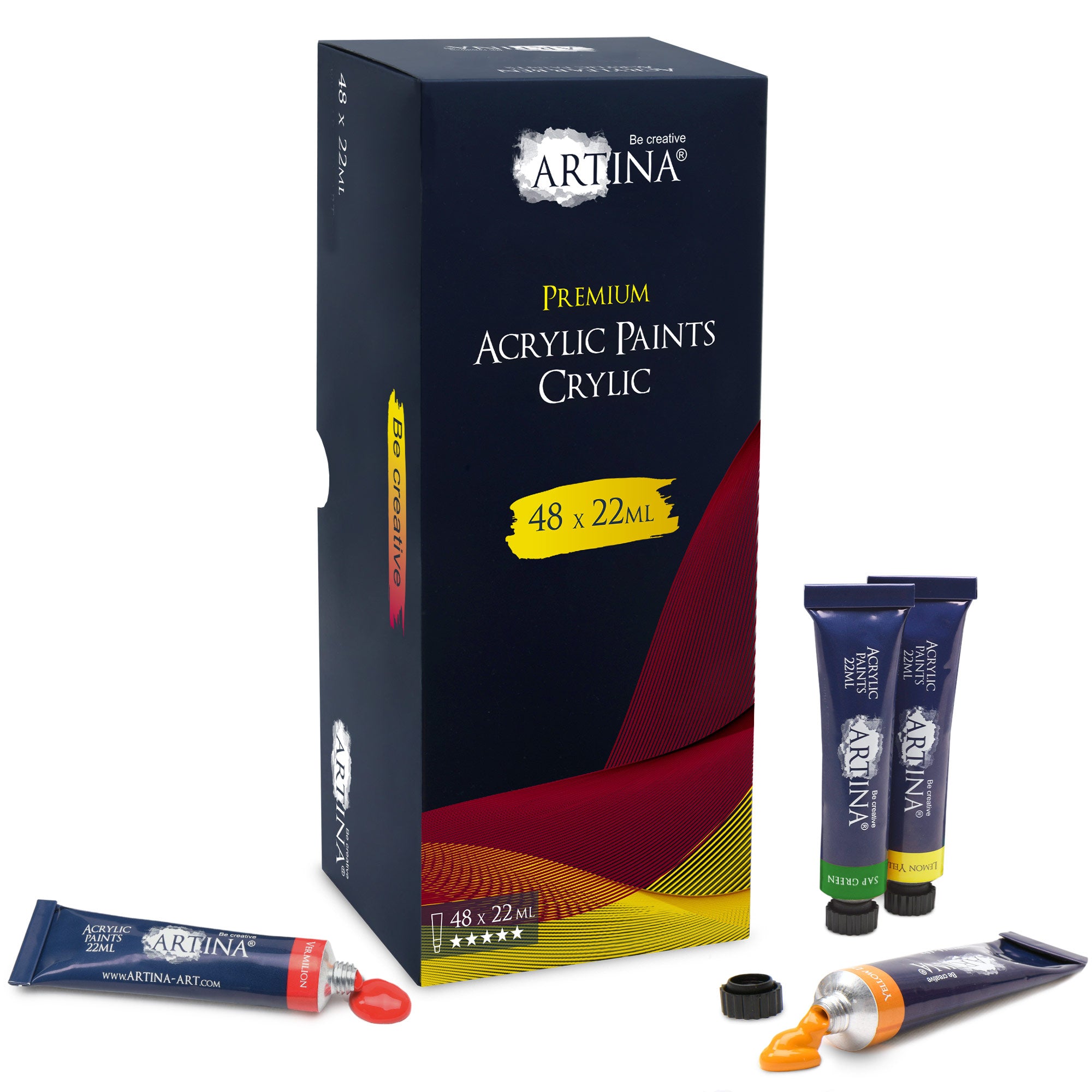Artina Crylic Acrylfarben Set 48x22ml Tuben Acryl Künstler-Malfarbe