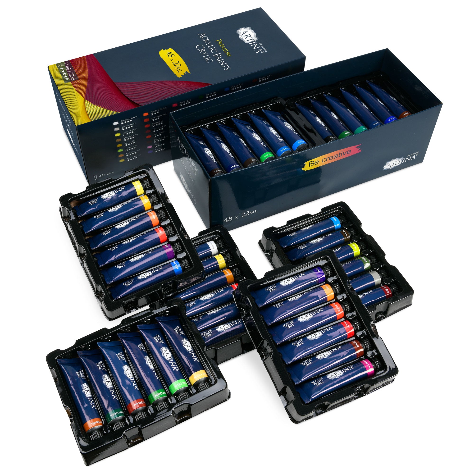 Artina Crylic Acrylfarben Set 48x22ml Tuben Acryl Künstler-Malfarbe