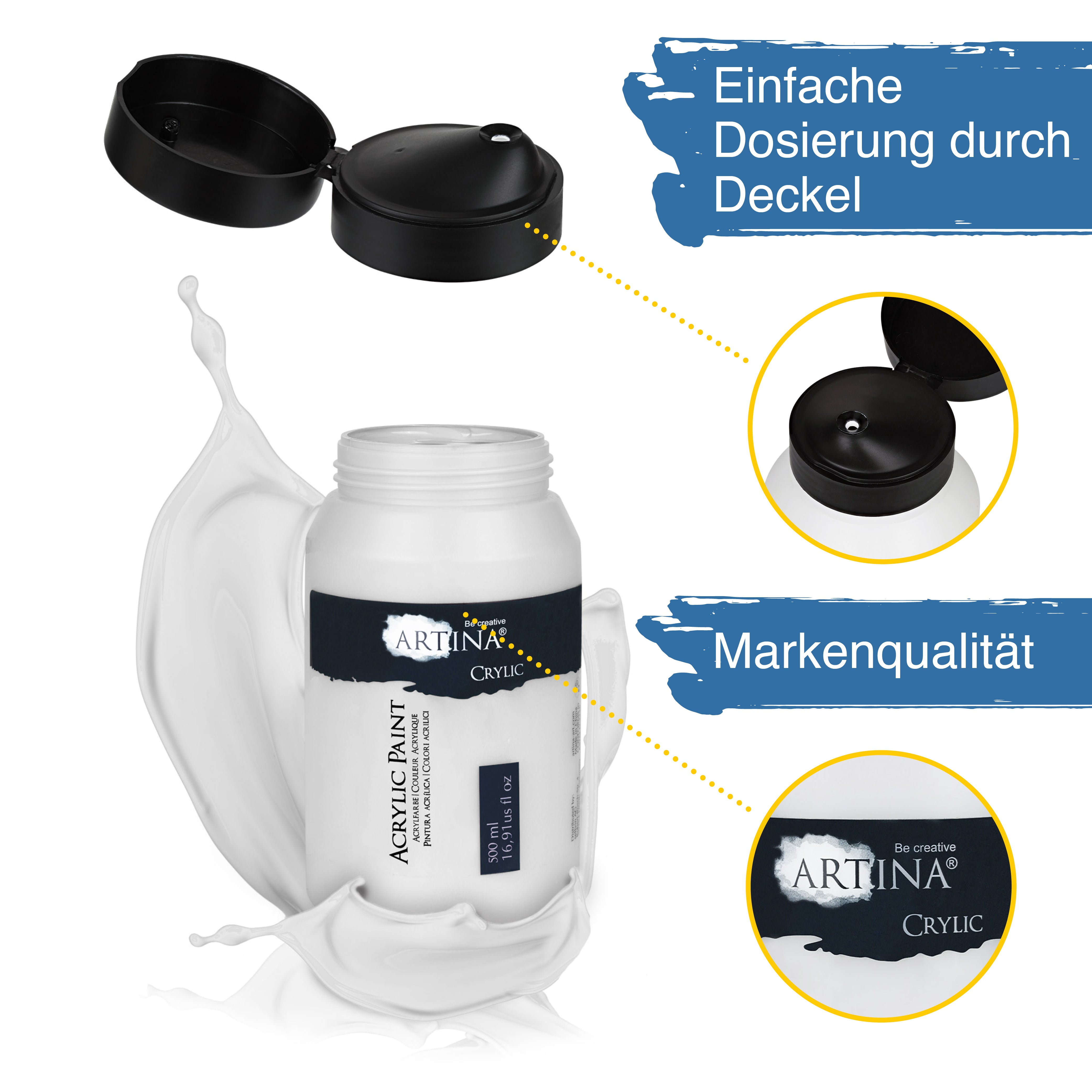 Artina Acrylfarbe Schwarz Weiss 500ml 1000ml Crylic