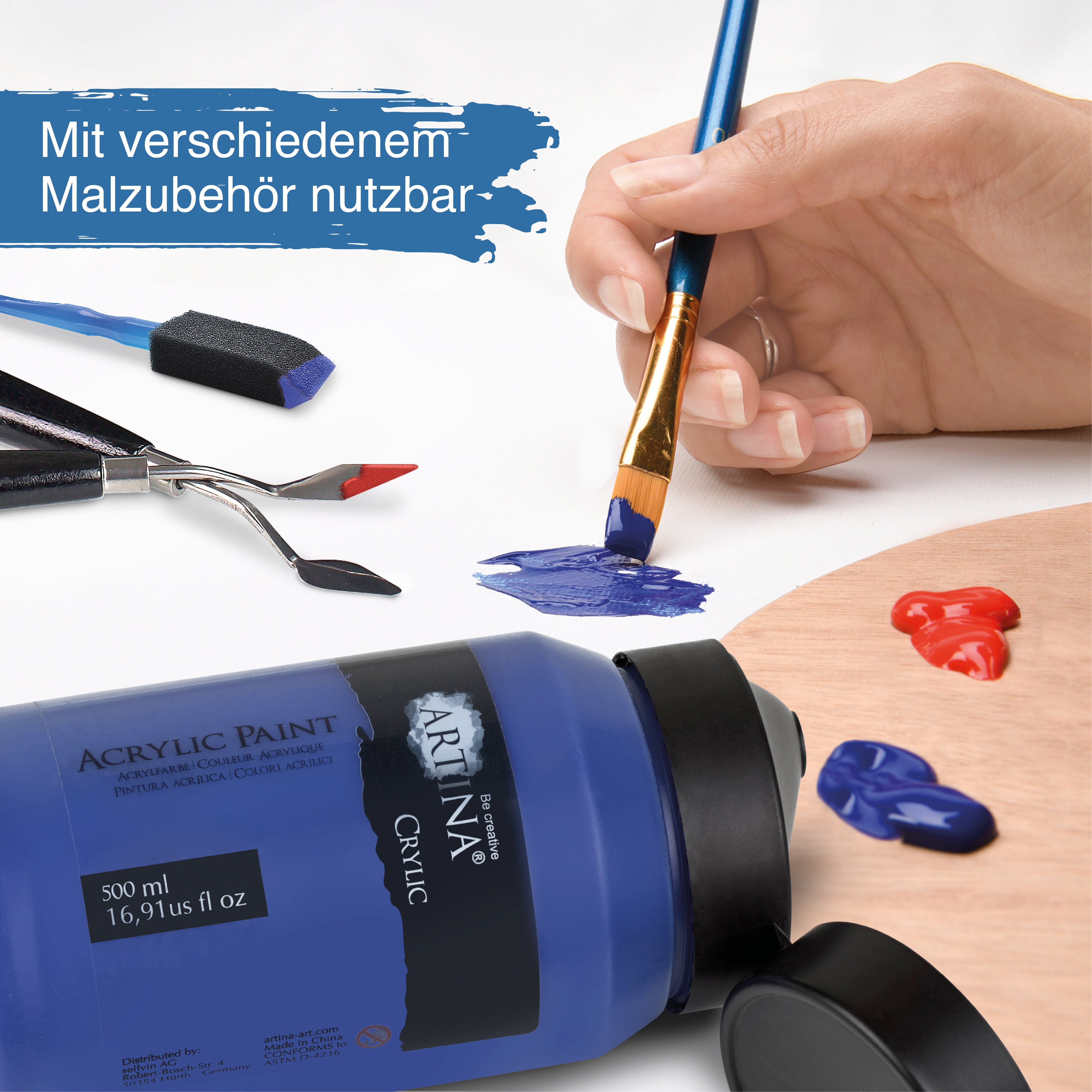 Artina Crylic Acrylfarbe Tuben Set 6 x 500ml hochwertige Künstlerfarbe