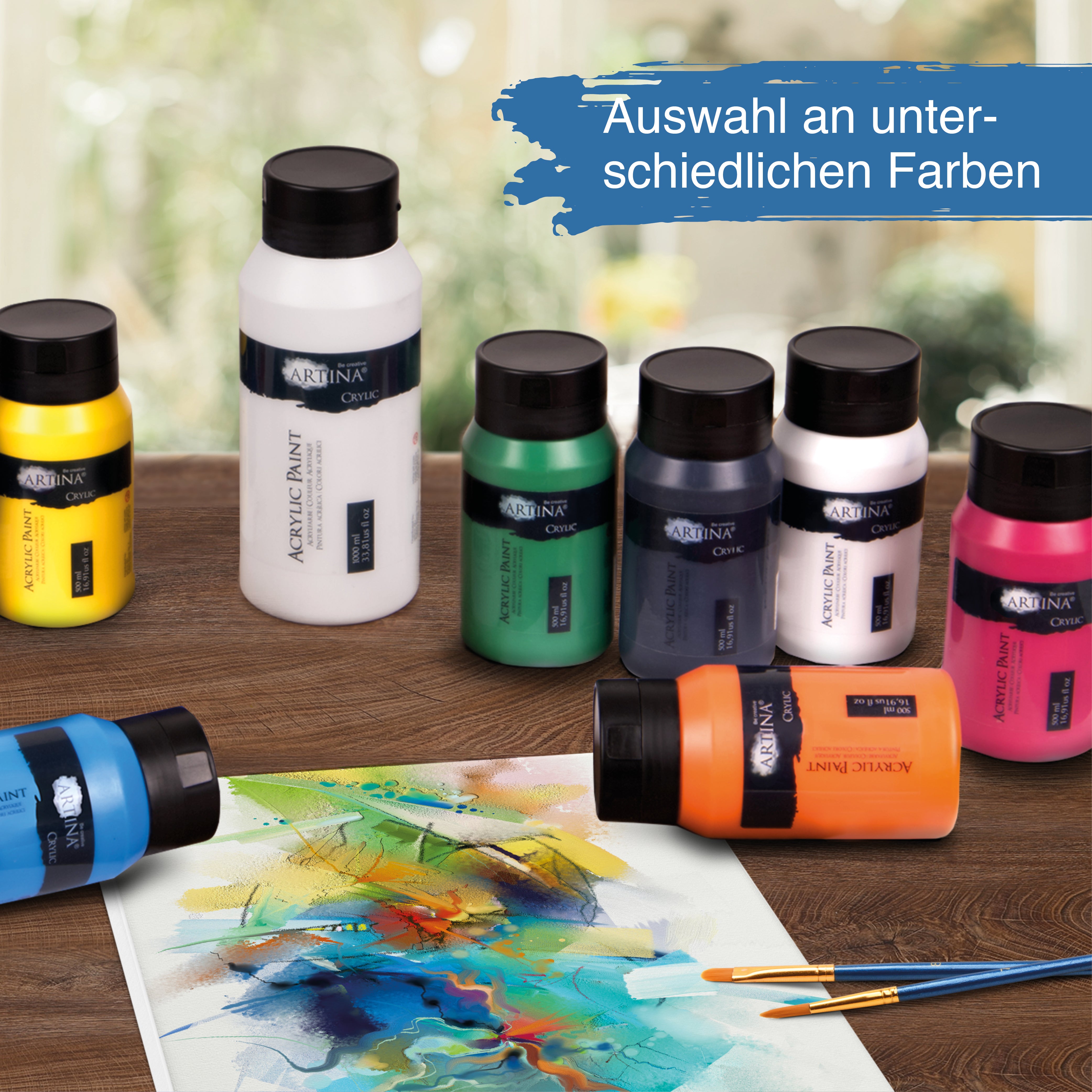 Artina Crylic Acrylfarbe Tuben Set 6 x 500ml hochwertige Künstlerfarbe