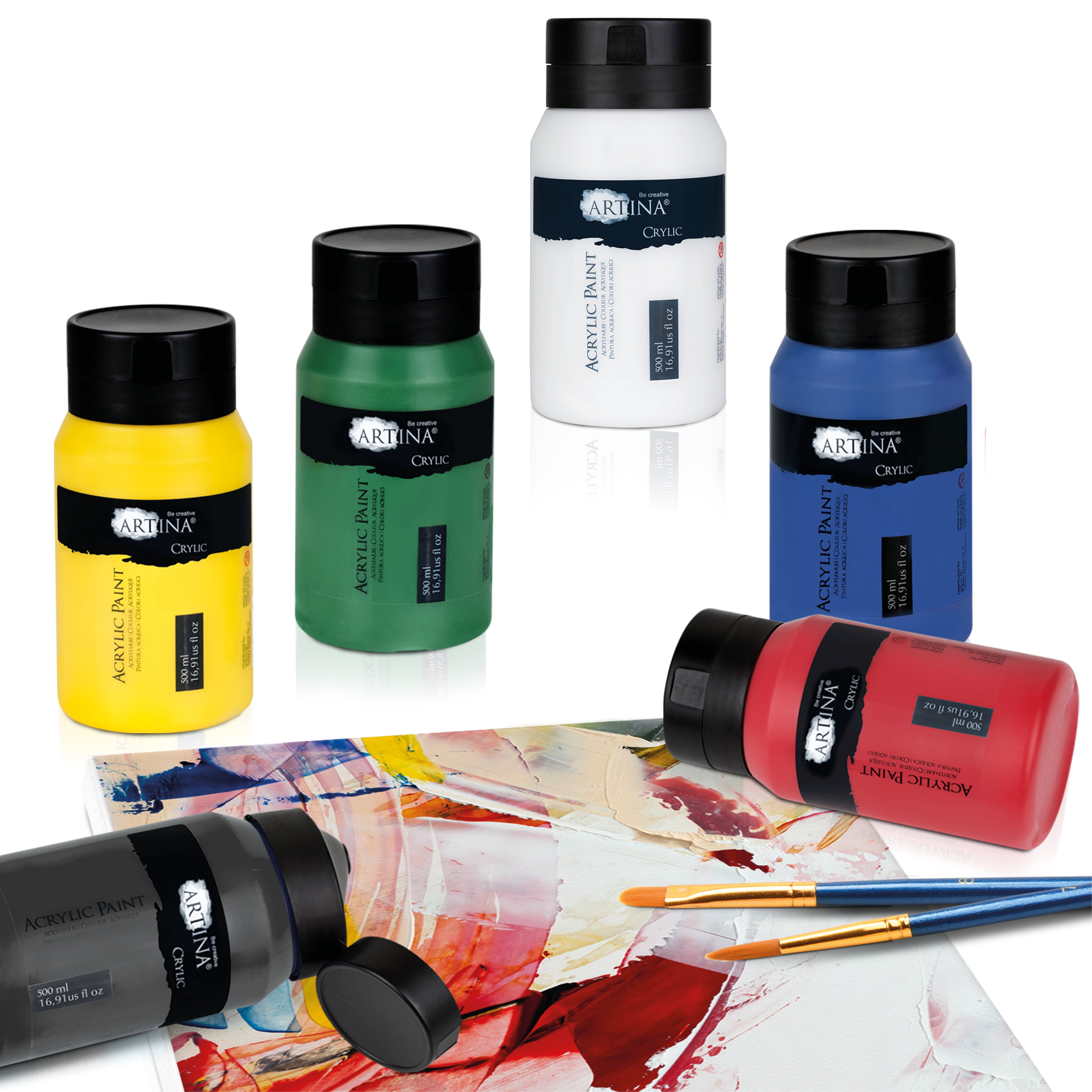 Artina Crylic Acrylfarbe Tuben Set 6 x 500ml hochwertige Künstlerfarbe