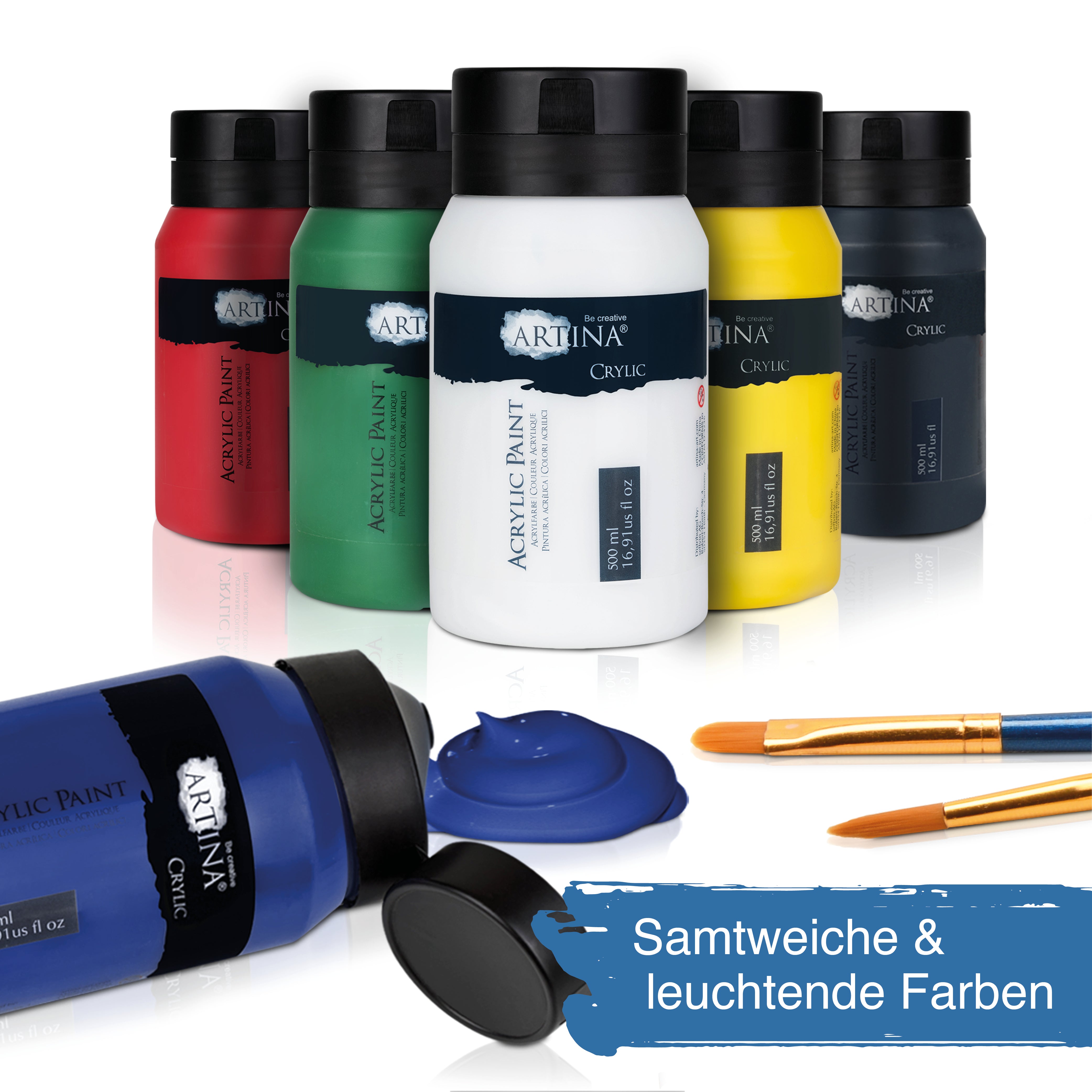 Artina Crylic Acrylfarbe Tuben Set 6 x 500ml hochwertige Künstlerfarbe
