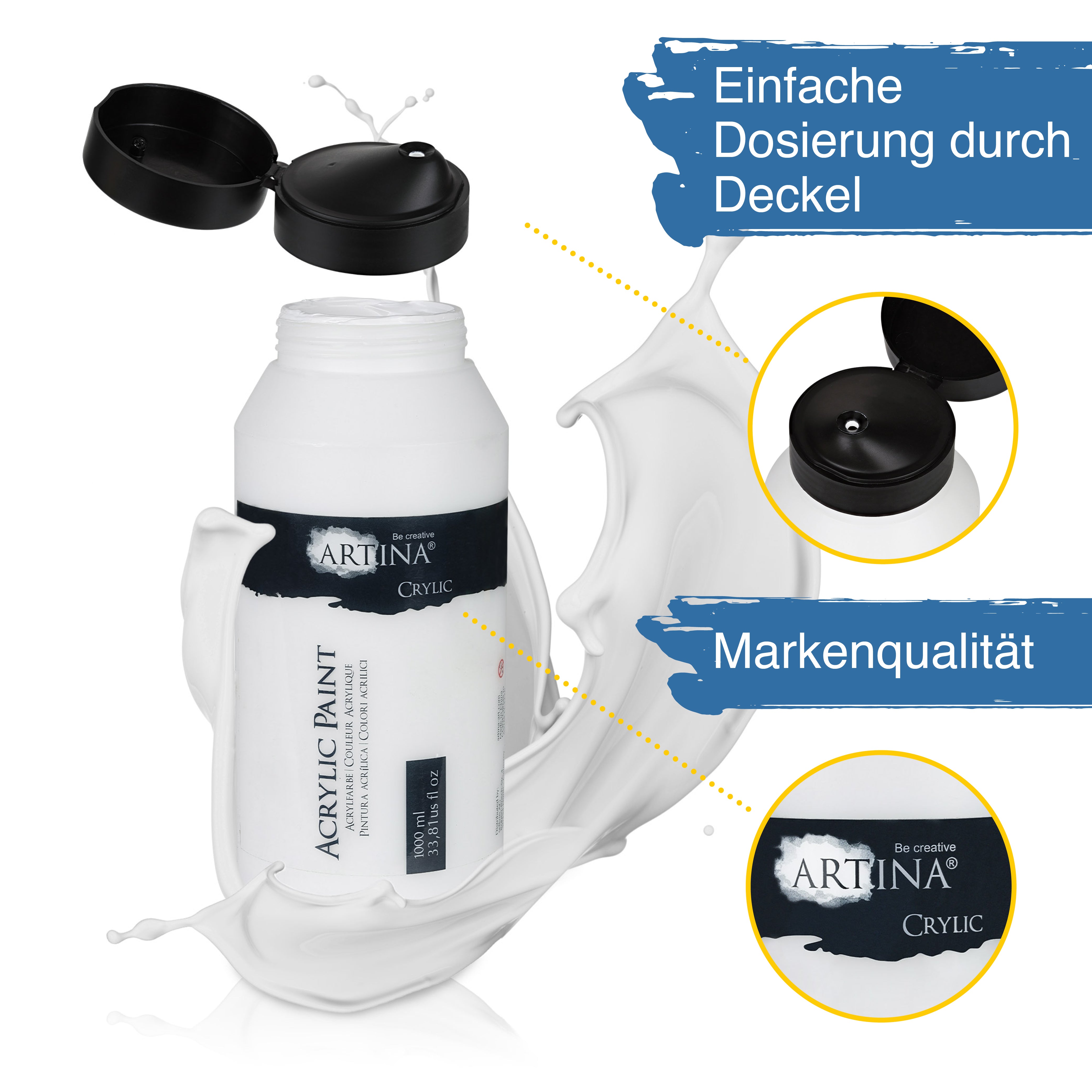 Artina Acrylfarbe Schwarz Weiss 500ml 1000ml Crylic