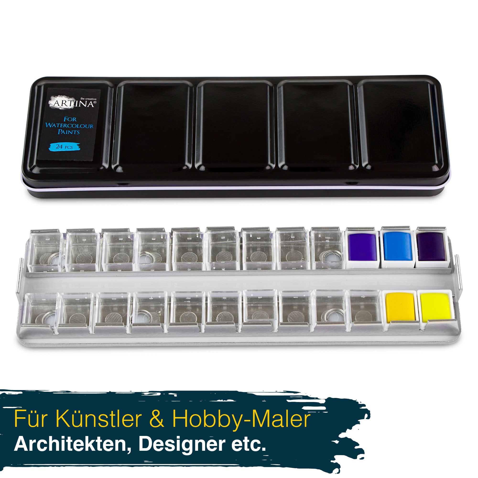Artina Colaro Leerkasten für Aquarellfarbe mit 24/48 halben Näpfen
