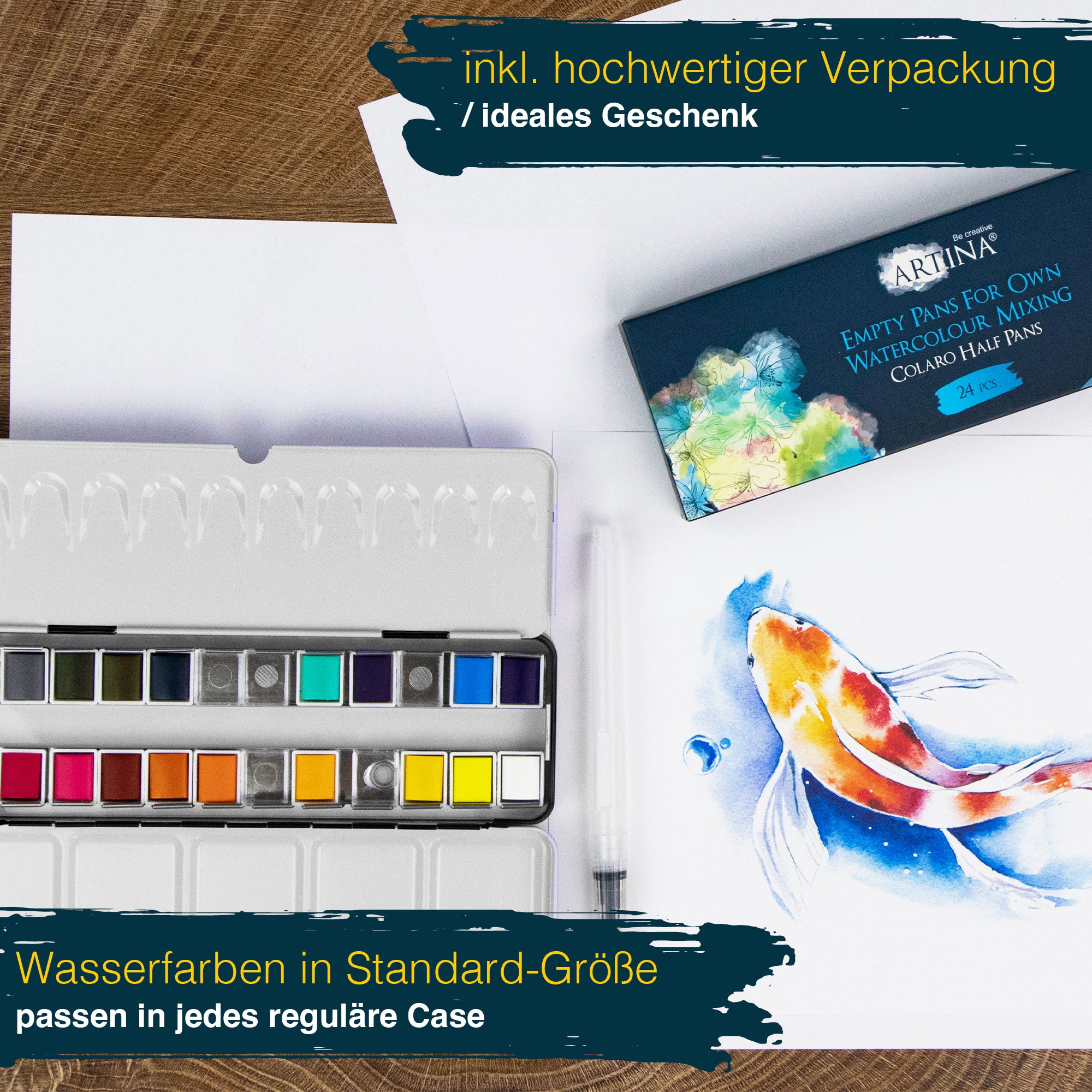 Artina Colaro Leerkasten für Aquarellfarbe mit 24/48 halben Näpfen