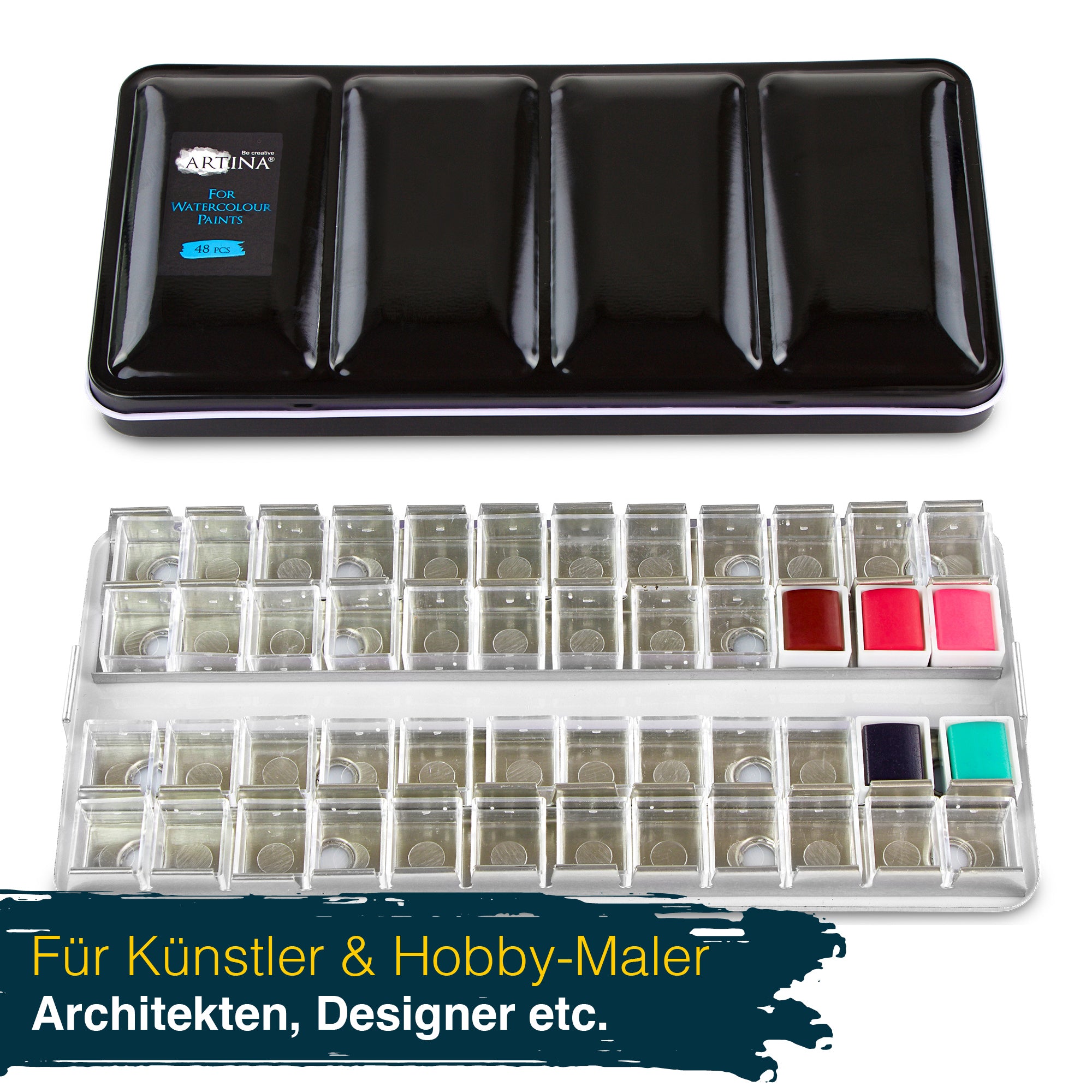 Artina Colaro Leerkasten für Aquarellfarbe mit 24/48 halben Näpfen