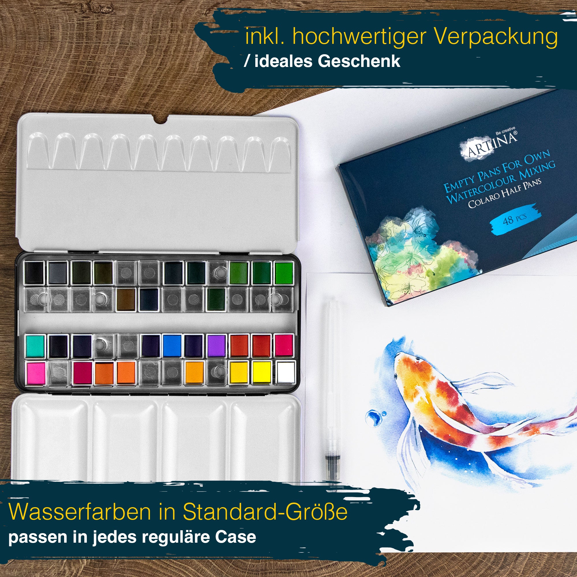Artina Colaro Leerkasten für Aquarellfarbe mit 24/48 halben Näpfen