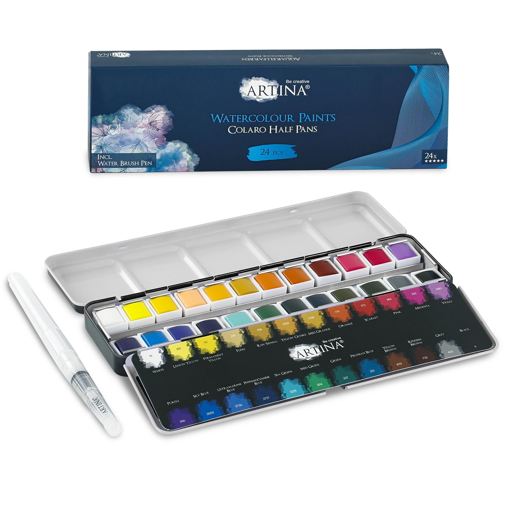 Artina Colaro Aquarellfarben Malkasten Set inkl. Wassertankpinsel