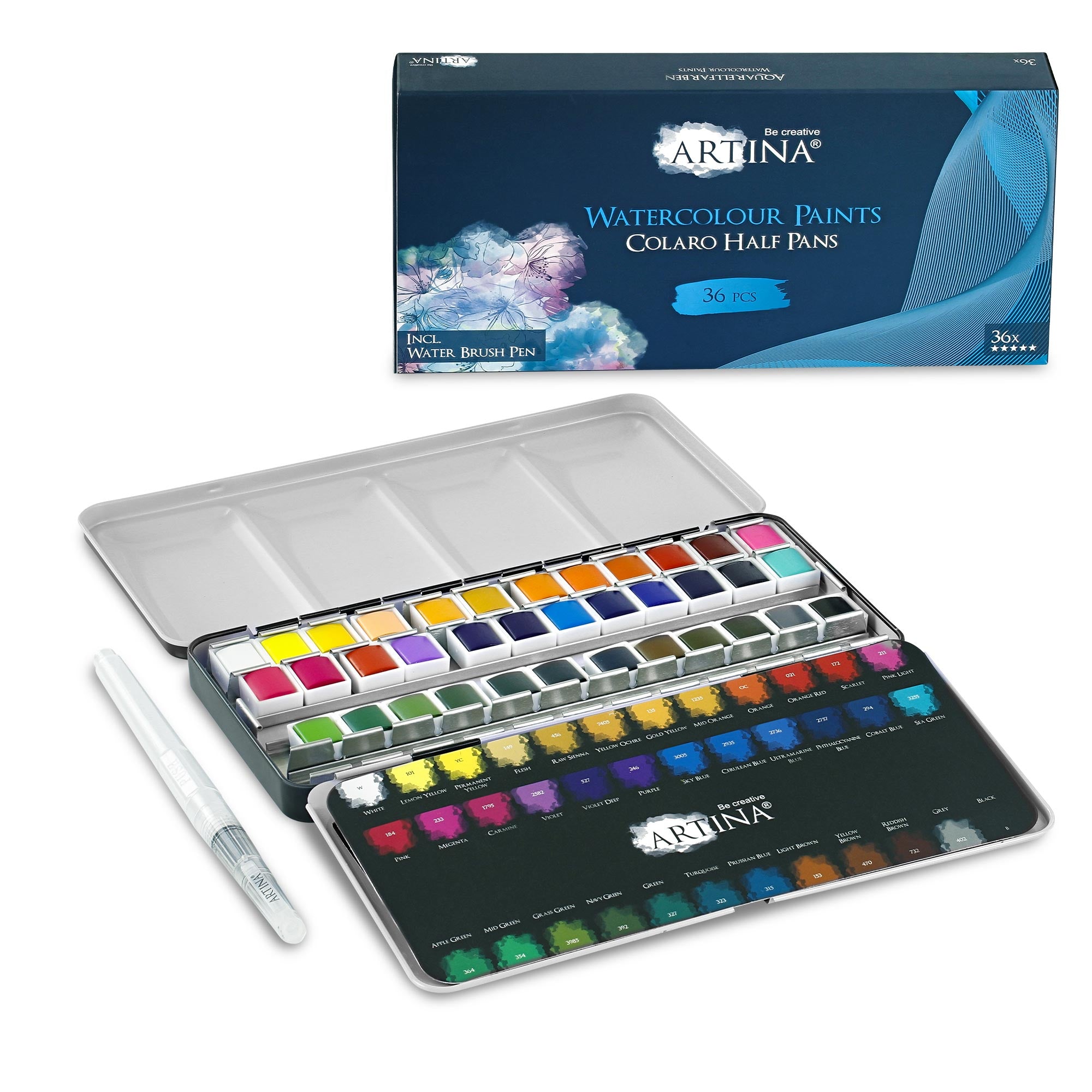 Artina Colaro Aquarellfarben Malkasten Set inkl. Wassertankpinsel