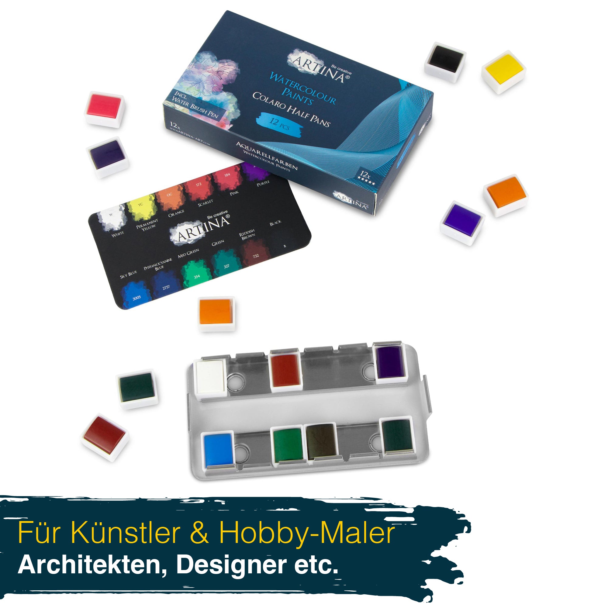 Artina Colaro Aquarellfarben Malkasten Set inkl. Wassertankpinsel