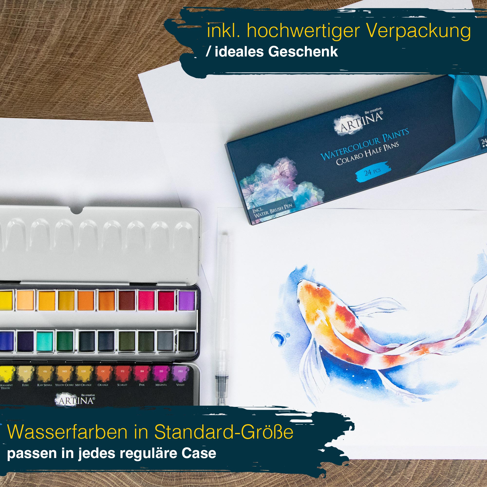 Artina Colaro Aquarellfarben Malkasten Set inkl. Wassertankpinsel