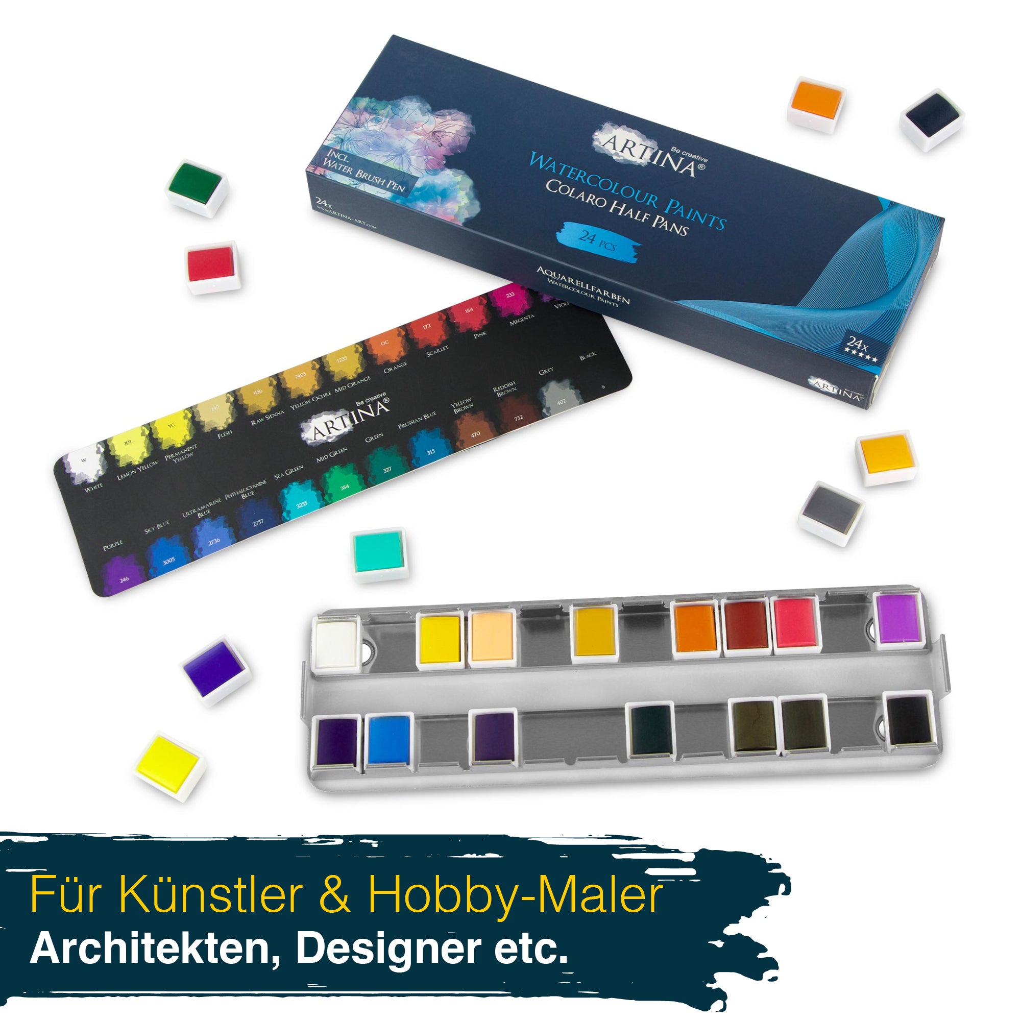 Artina Colaro Aquarellfarben Malkasten Set inkl. Wassertankpinsel