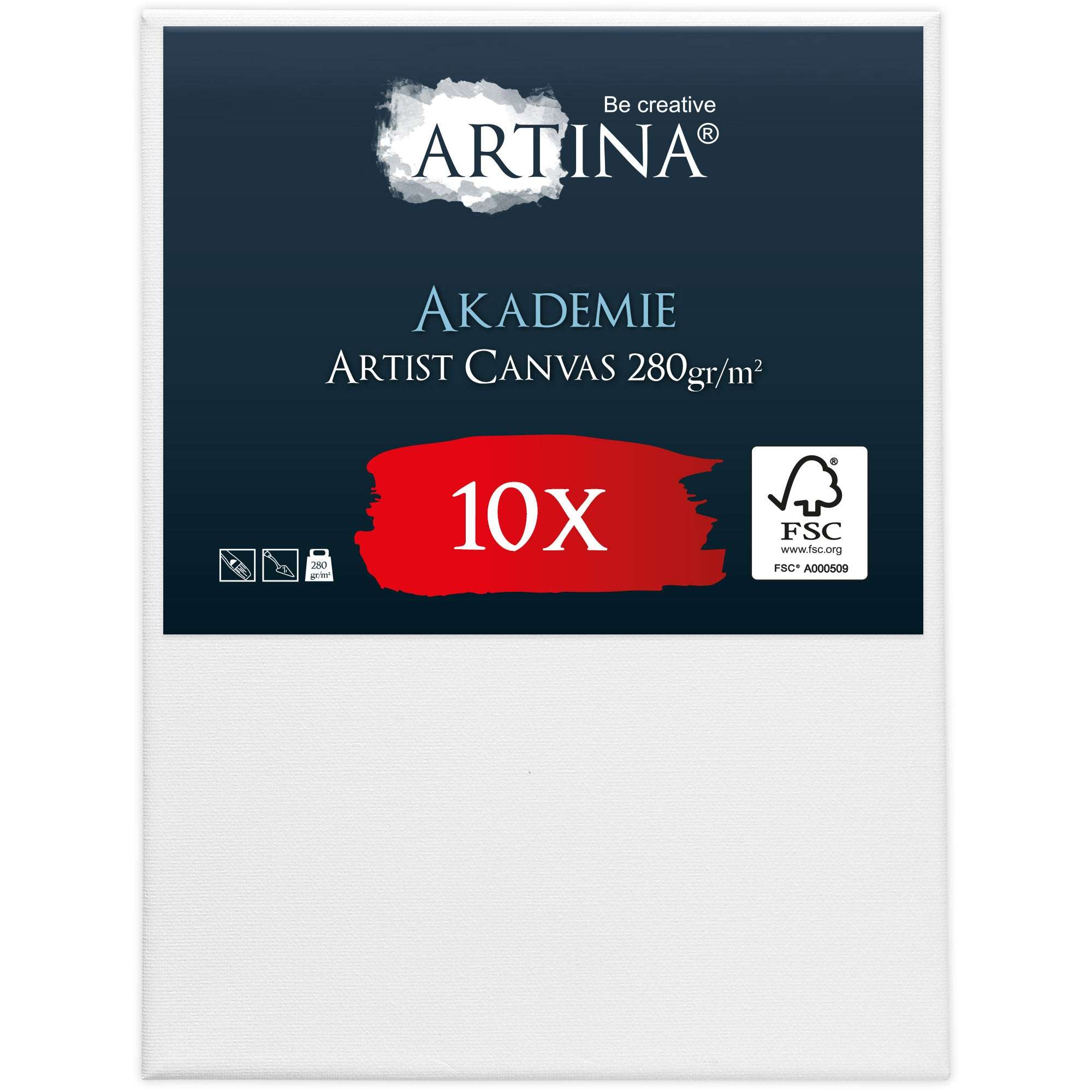Artina 10er Set Akademie Leinwände 280g/m² Baumwolle FSC® zertifiziert Keilrahmen für Malerei