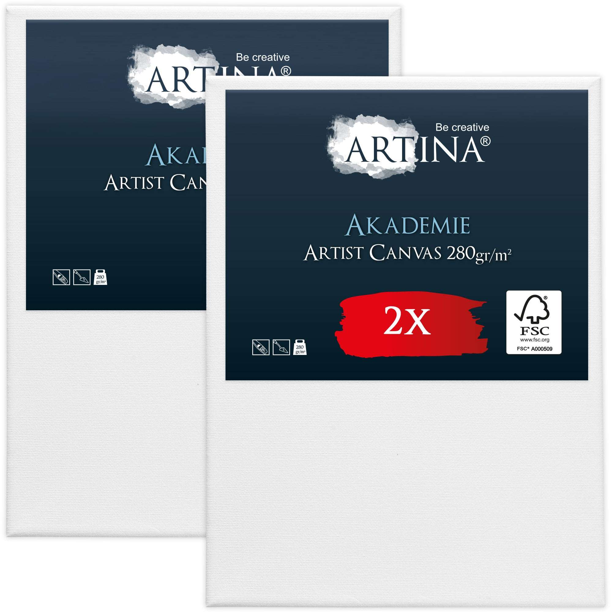 Artina 2er Set Leinwand 280g/m² weiß vorgrundiert auf Holzkeilrahmen FSC® zertifiziert, ideal für Öl-, Acryl- und Airbrush-Maltechniken