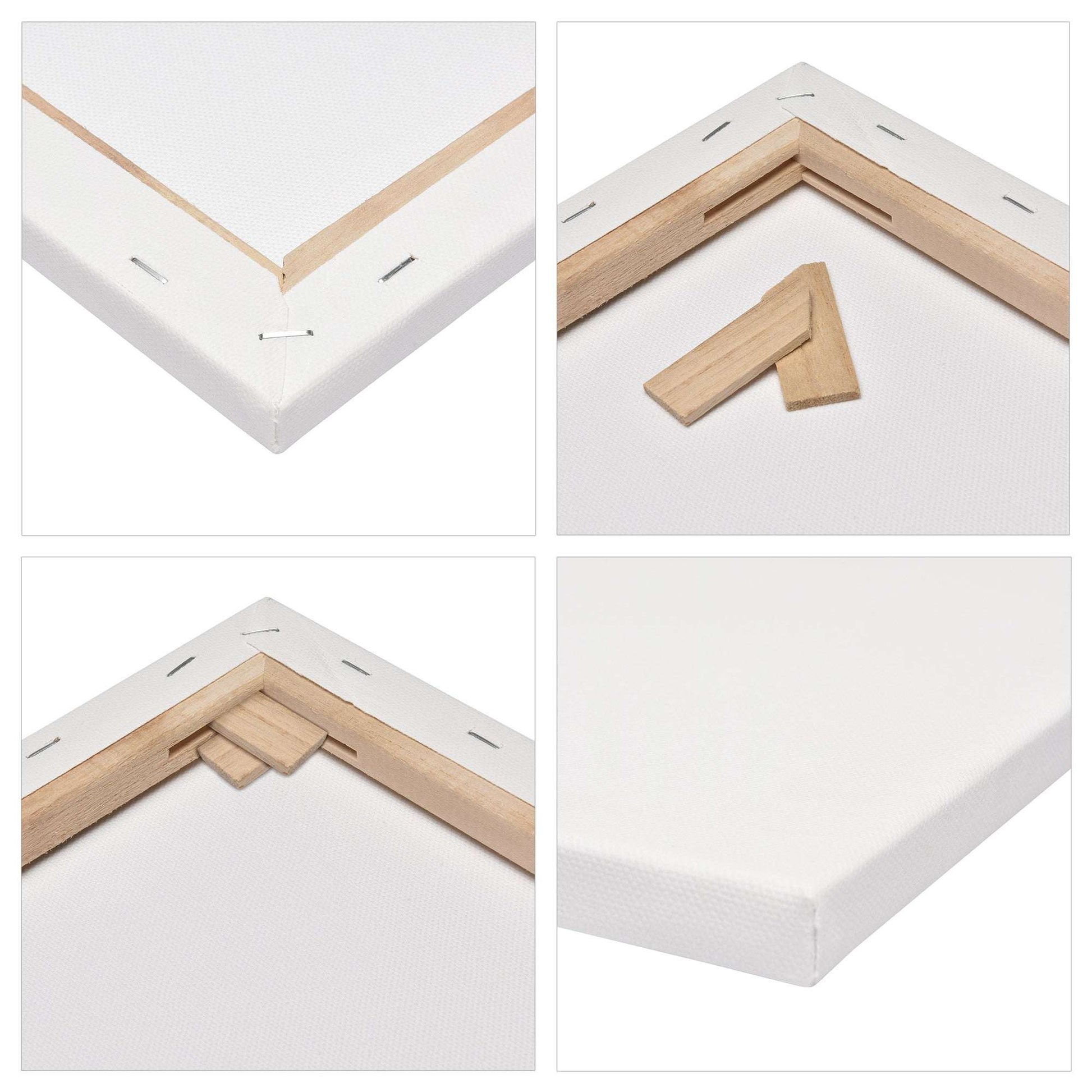 Artina 4er Set Premium Leinwand auf 15mm Keilrahmen, 380g/m² Baumwolle, weiß vorgrundiert, verzugsfrei und formstabil