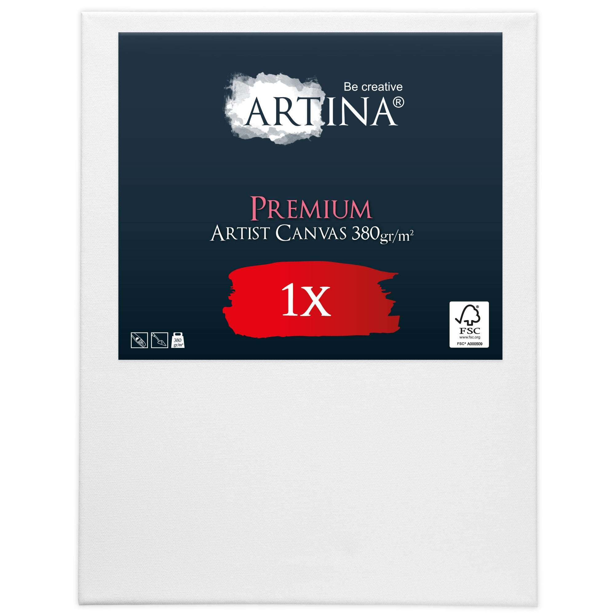 Artina Premium Leinwand 380g/m² auf formstabilem 15mm Keilrahmen, 3-fach weiß vorgrundiert, 100% Baumwolle, geeignet für Öl- und Acrylfarben