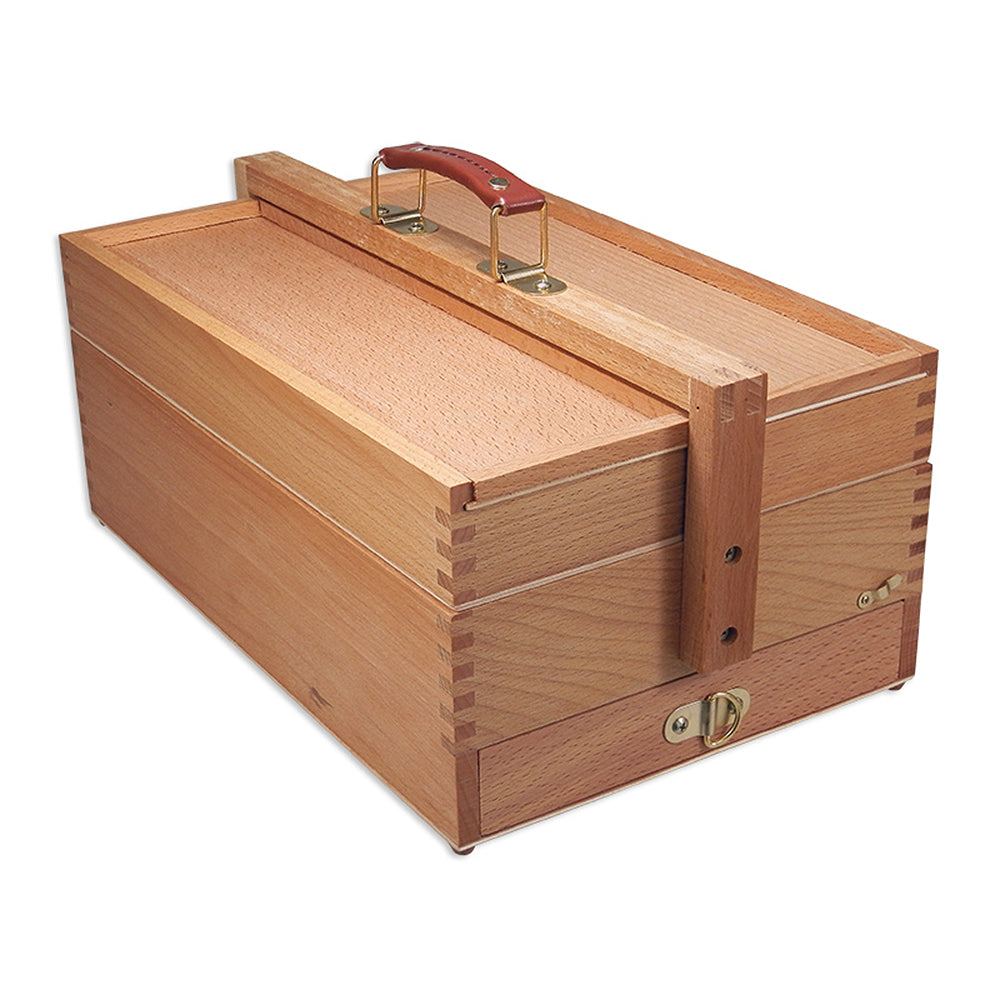 Artina Holz-Malkoffer Vannes aus massivem Buchenholz mit Flügelfächern, Schublade und Ledergriff, ideal für Malutensilien.
