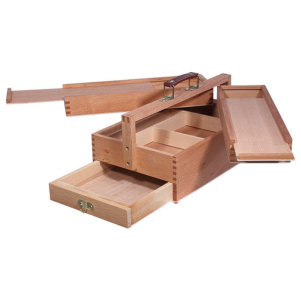 Artina Holz-Malkoffer Vannes aus Buchenholz mit Flügelfächern, Schublade und Ledergriff für Malutensilien