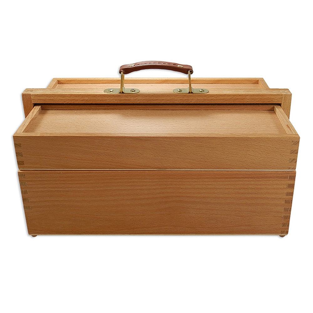 Artina Holz-Malkoffer Vannes aus massivem Buchenholz mit Flügelfächern, Schublade und Ledergriff für Malutensilien