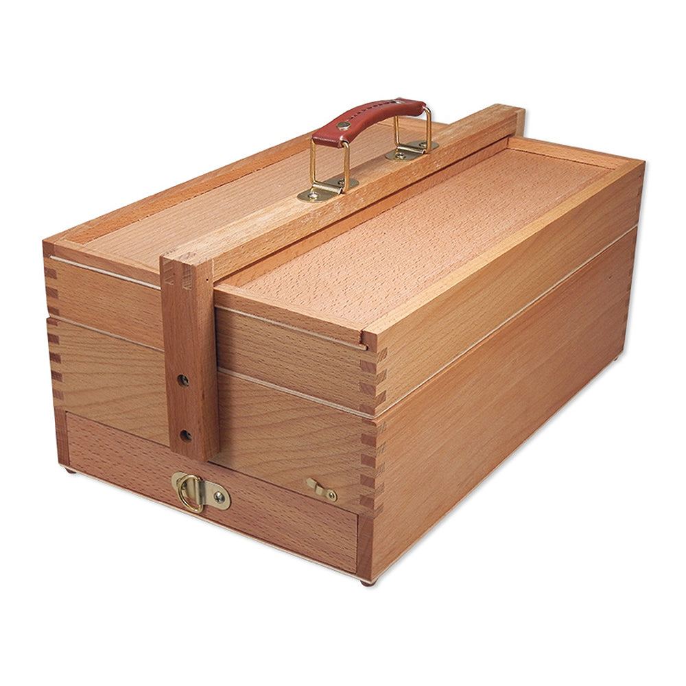 Artina Holz-Malkoffer Vannes aus massivem Buchenholz mit Flügelfächern, Schublade und Ledergriff für Malutensilien