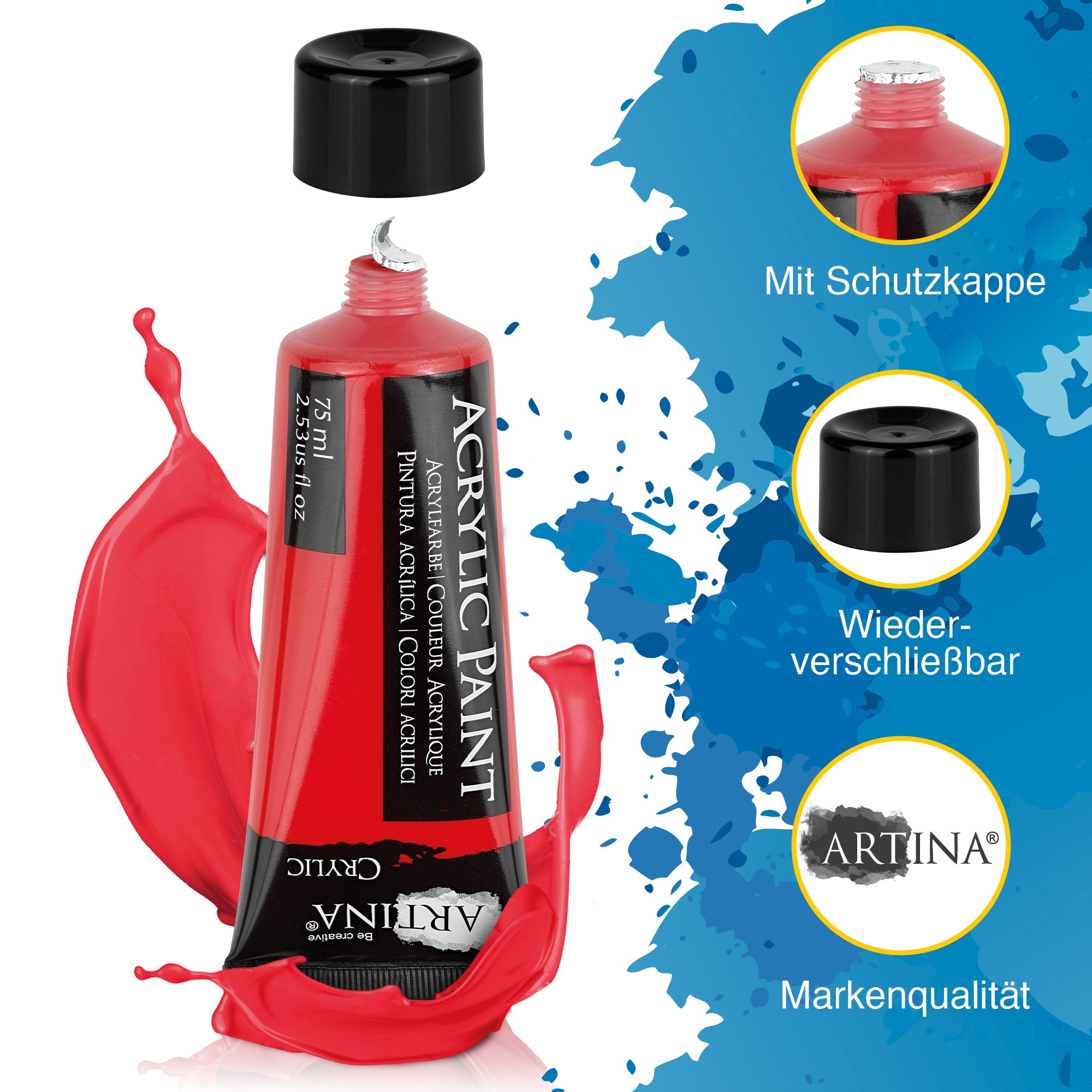 Artina 27tlg. Acrylfarben Malset Bergamo inkl. 16 Farben, 10 Pinsel und 1 Mischpalette