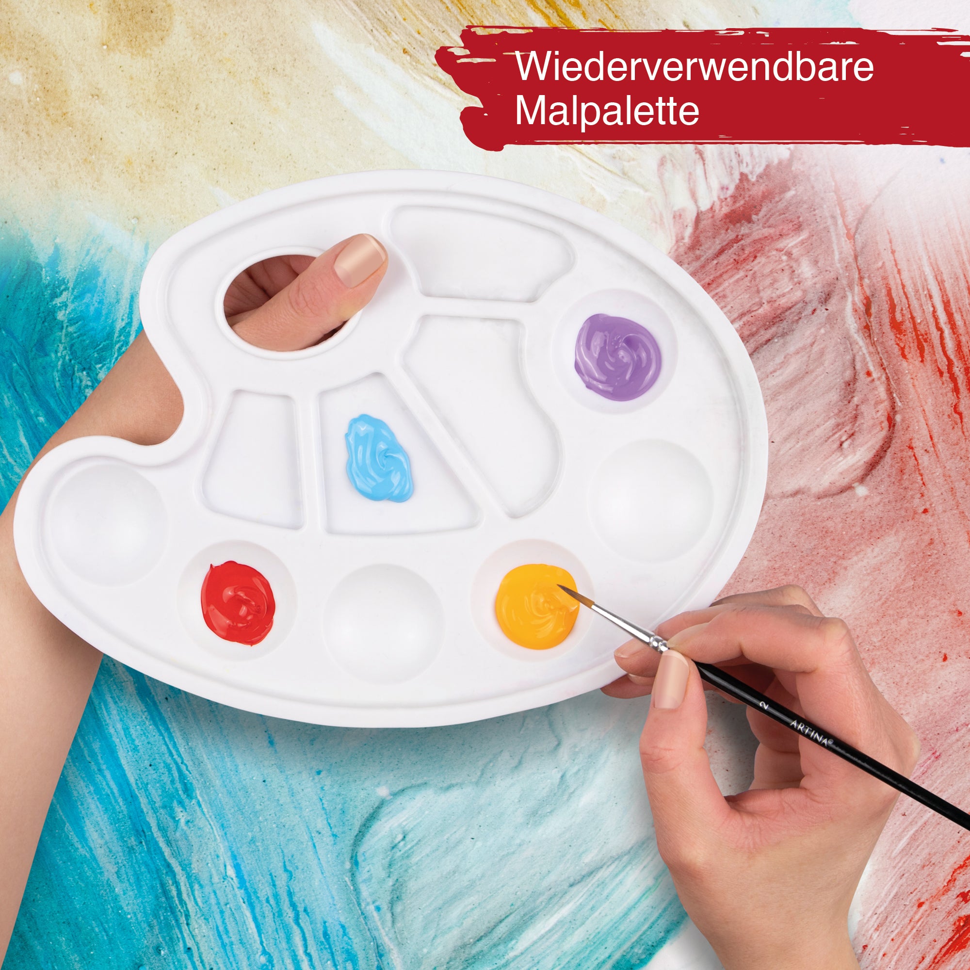 Artina 27tlg. Acrylfarben Malset Bergamo inkl. 16 Farben, 10 Pinsel und 1 Mischpalette