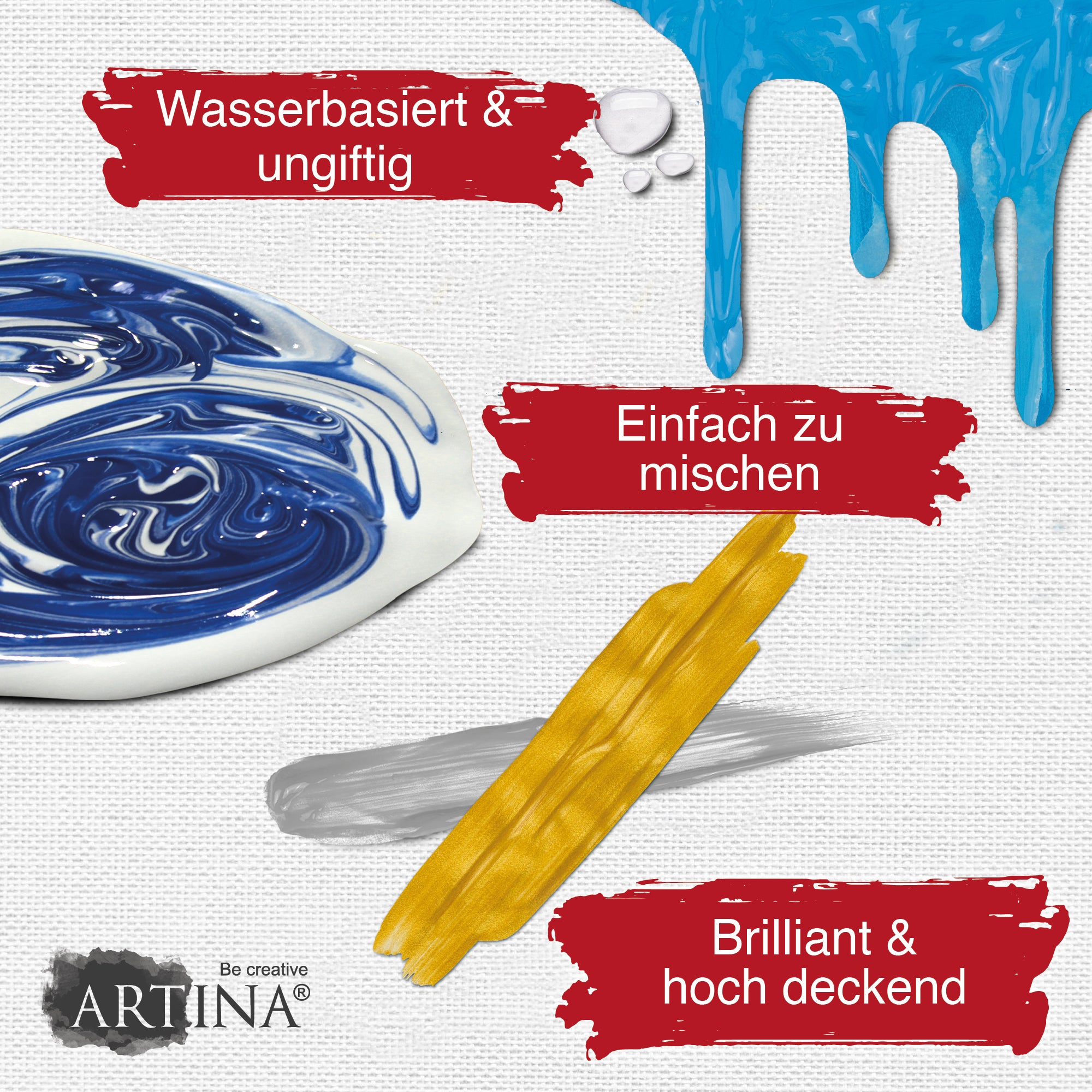Artina 27tlg. Acrylfarben Malset Bergamo inkl. 16 Farben, 10 Pinsel und 1 Mischpalette