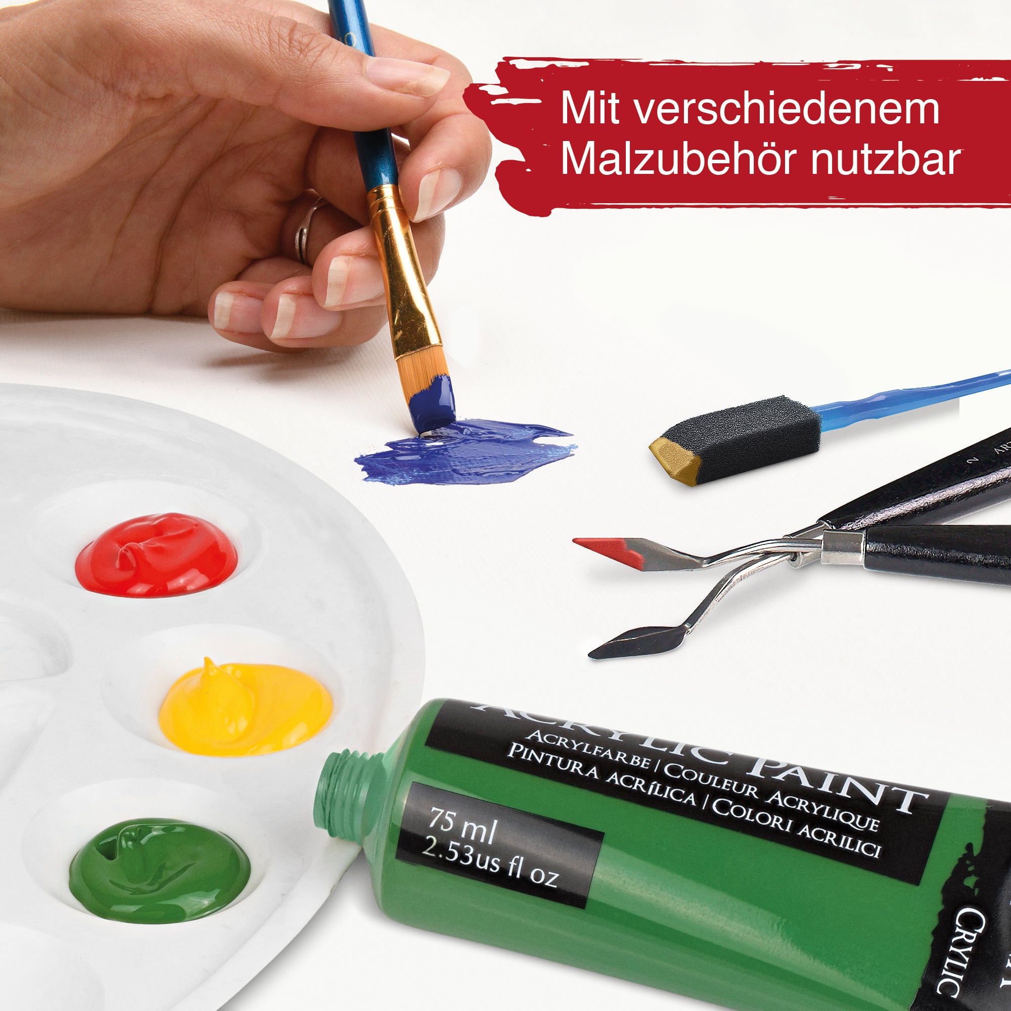 Artina 27tlg. Acrylfarben Malset Bergamo inkl. 16 Farben, 10 Pinsel und 1 Mischpalette