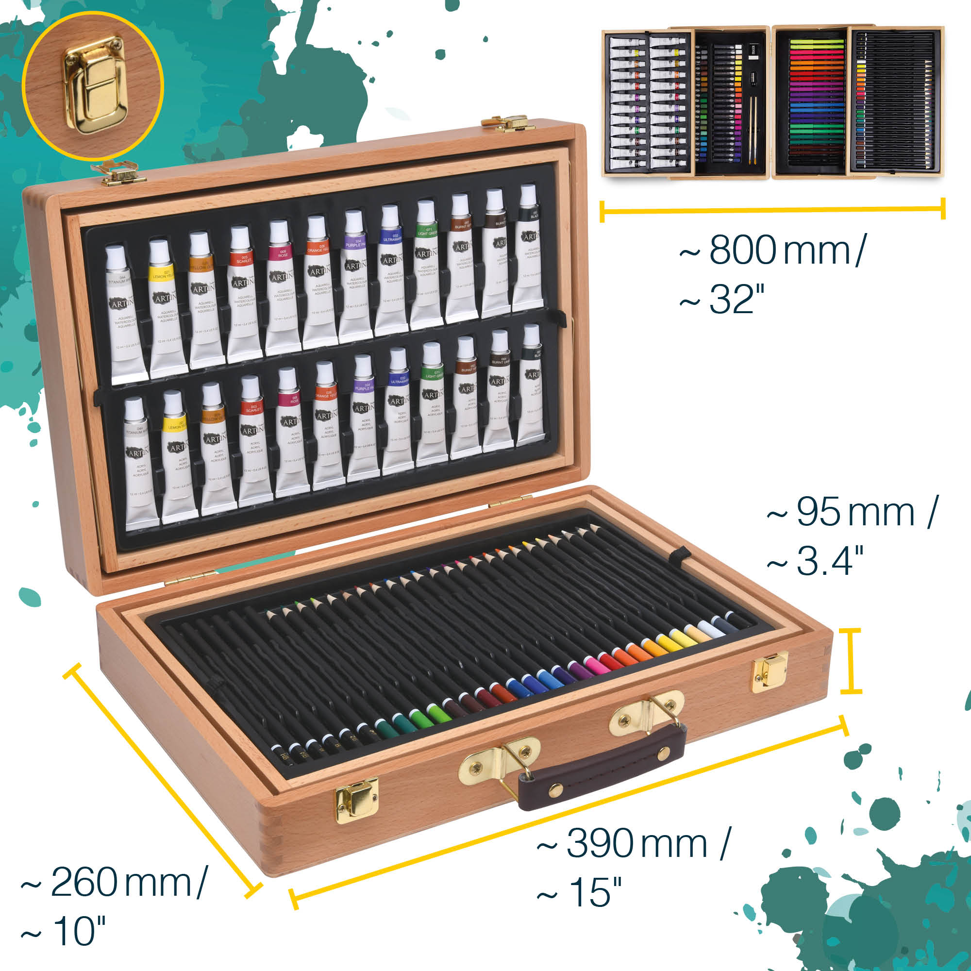 Artina 127tlg Holzkoffer Malset Bologna mit Acryl, Pinsel, Stifte uvm