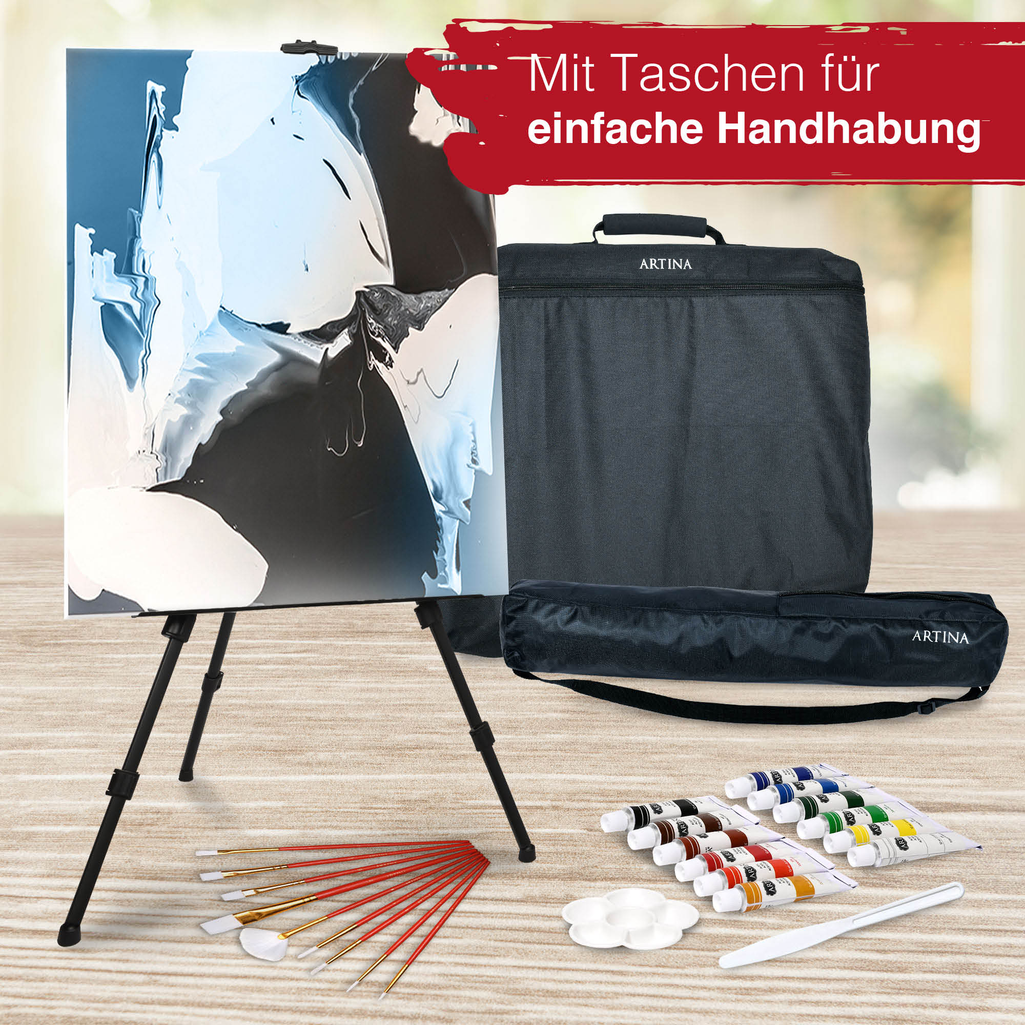 Artina 122tlg Malset Michelangelo mit Staffelei Pinselset Acryl