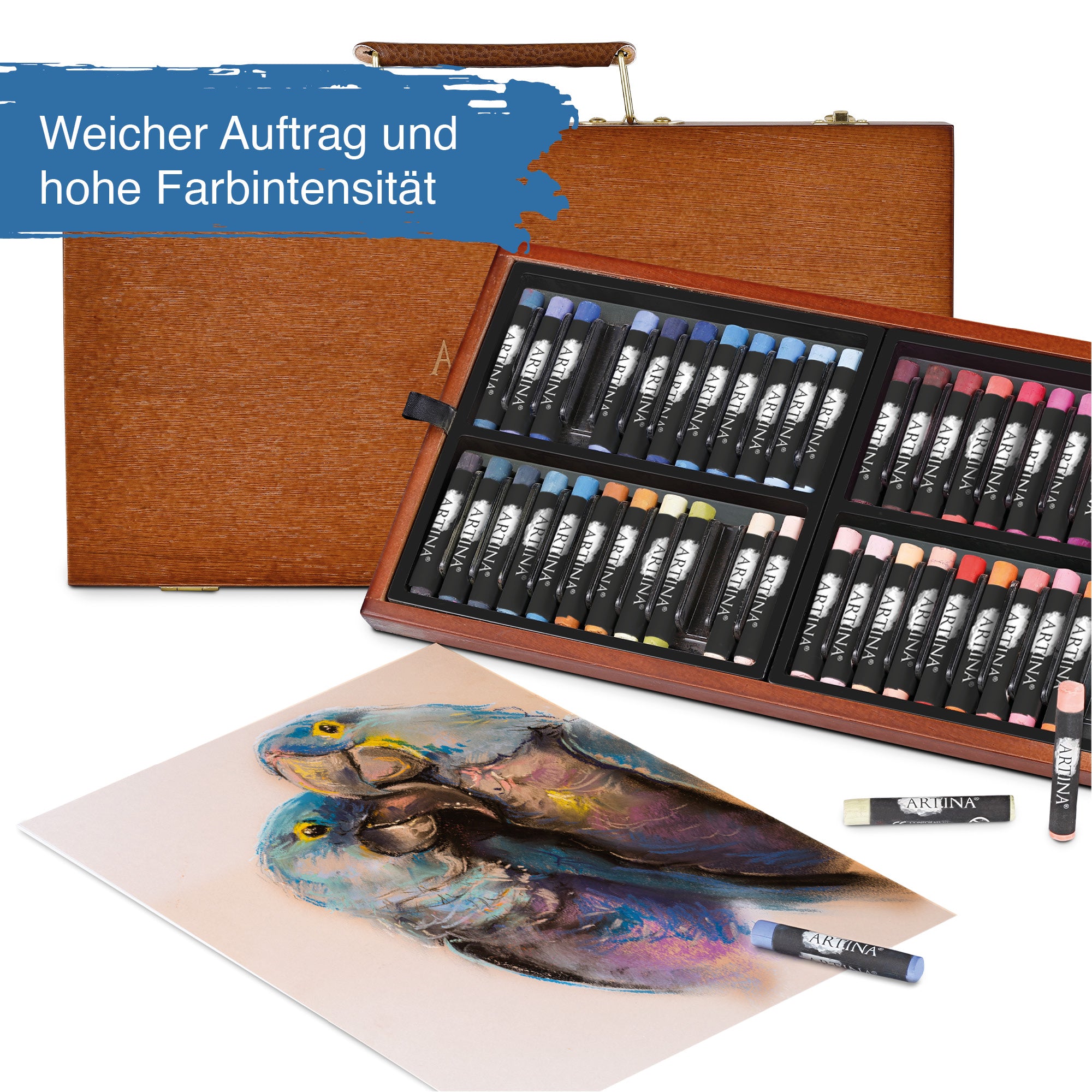 Artina Pastilo 96 feine Pastellkreiden im Holzkoffer mit FSC® Zertifikat