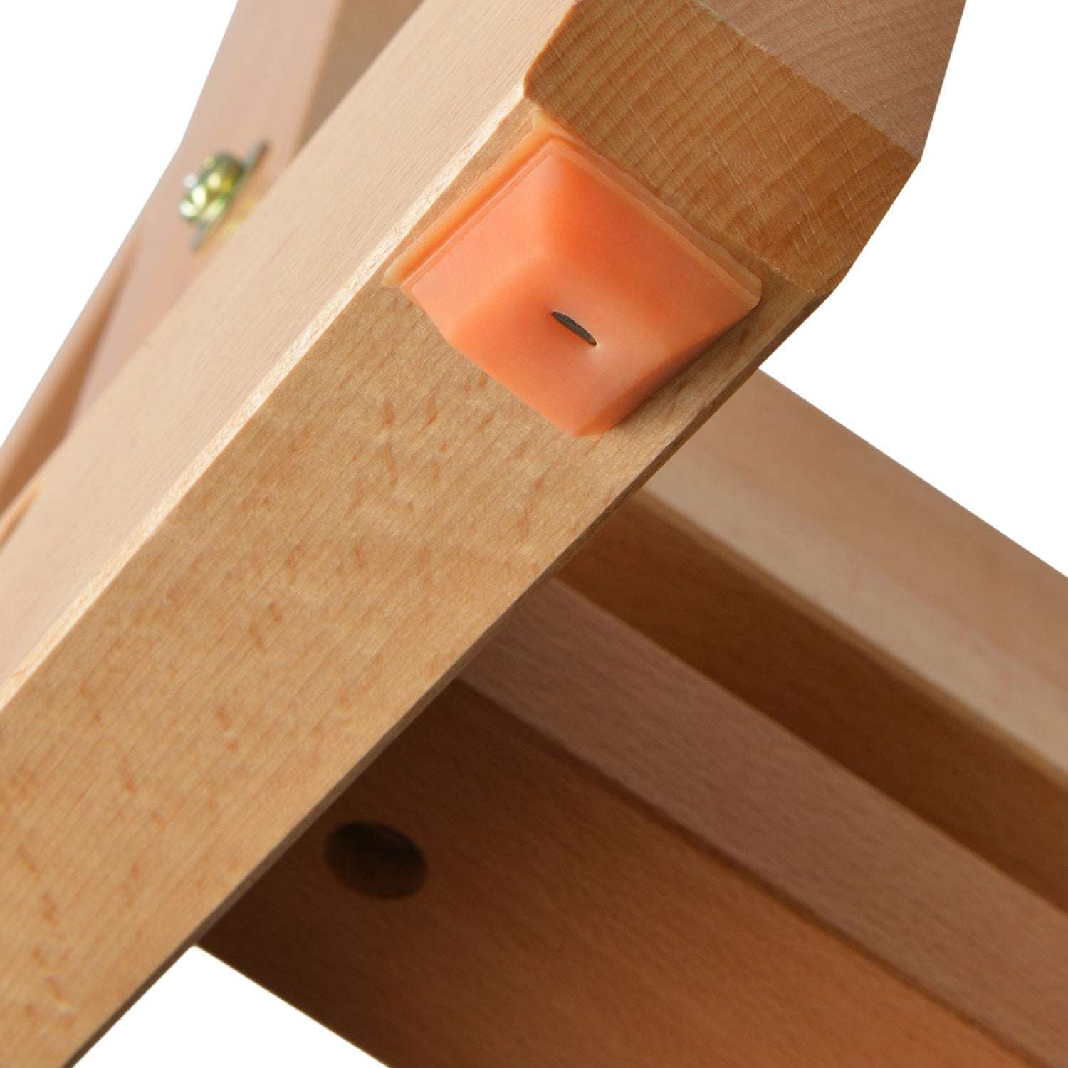 Close-up of Artina Profi-Atelierstaffelei Toulouse made of solid FSC-certified beech wood with orange rubber foot for stability