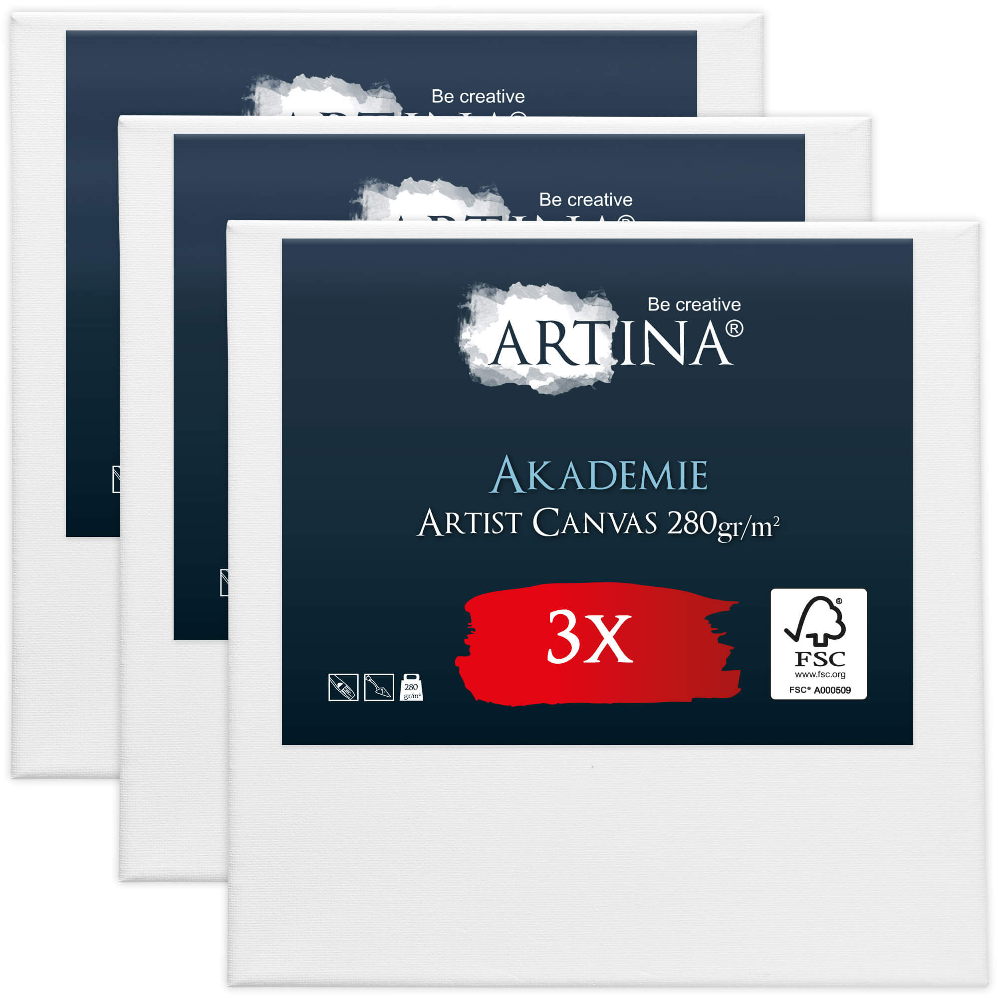 Artina 3er Set Keilrahmen 20x20 cm Leinwand 280g/m² FSC® - Akademie Qualität 