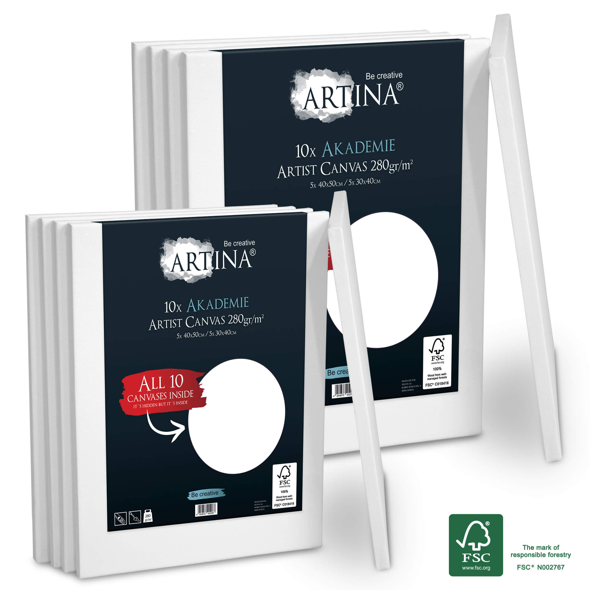 10er Set 30x40 & 40x50cm Artina Akademie Keilrahmen FSC®-zertifiziert
