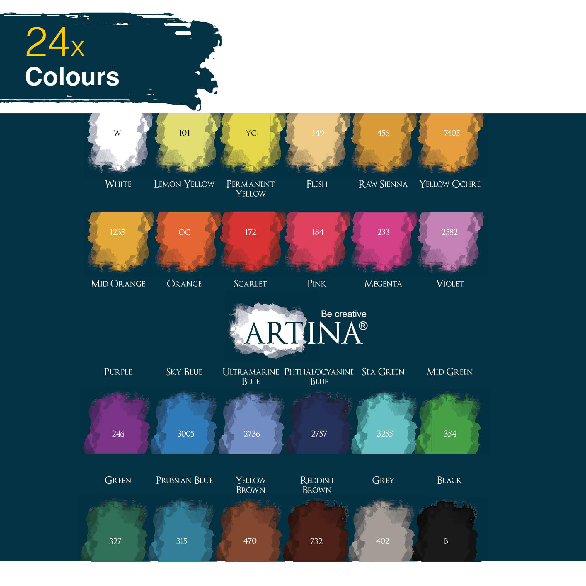 Artina Colaro 24er Set Aquarellfarben Malkasten Set inkl. Wassertankpinsel