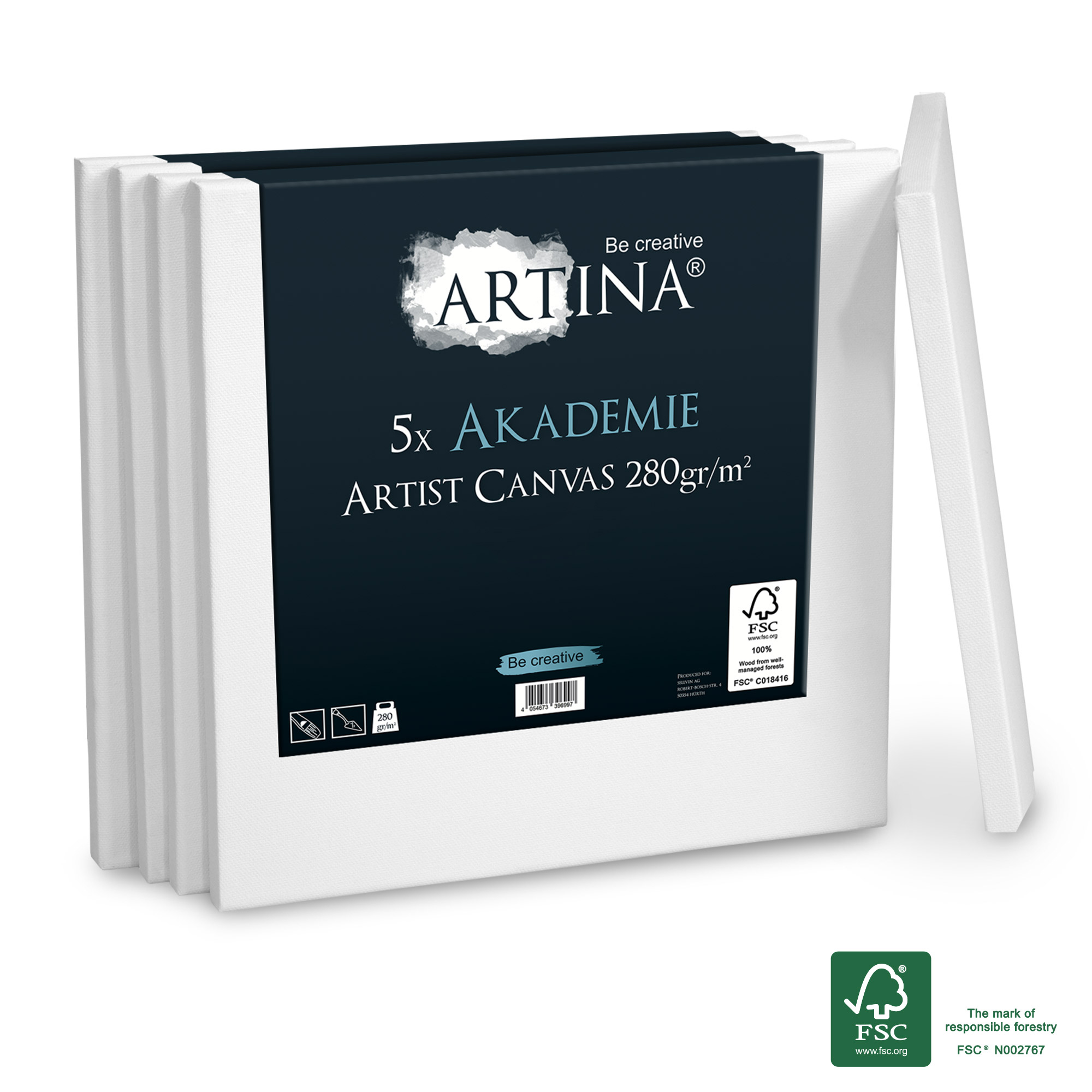 5er Set Artina Akademie 280g/m² Leinwand auf Keilrahmen FSC®-zertifiziert - div. Größen