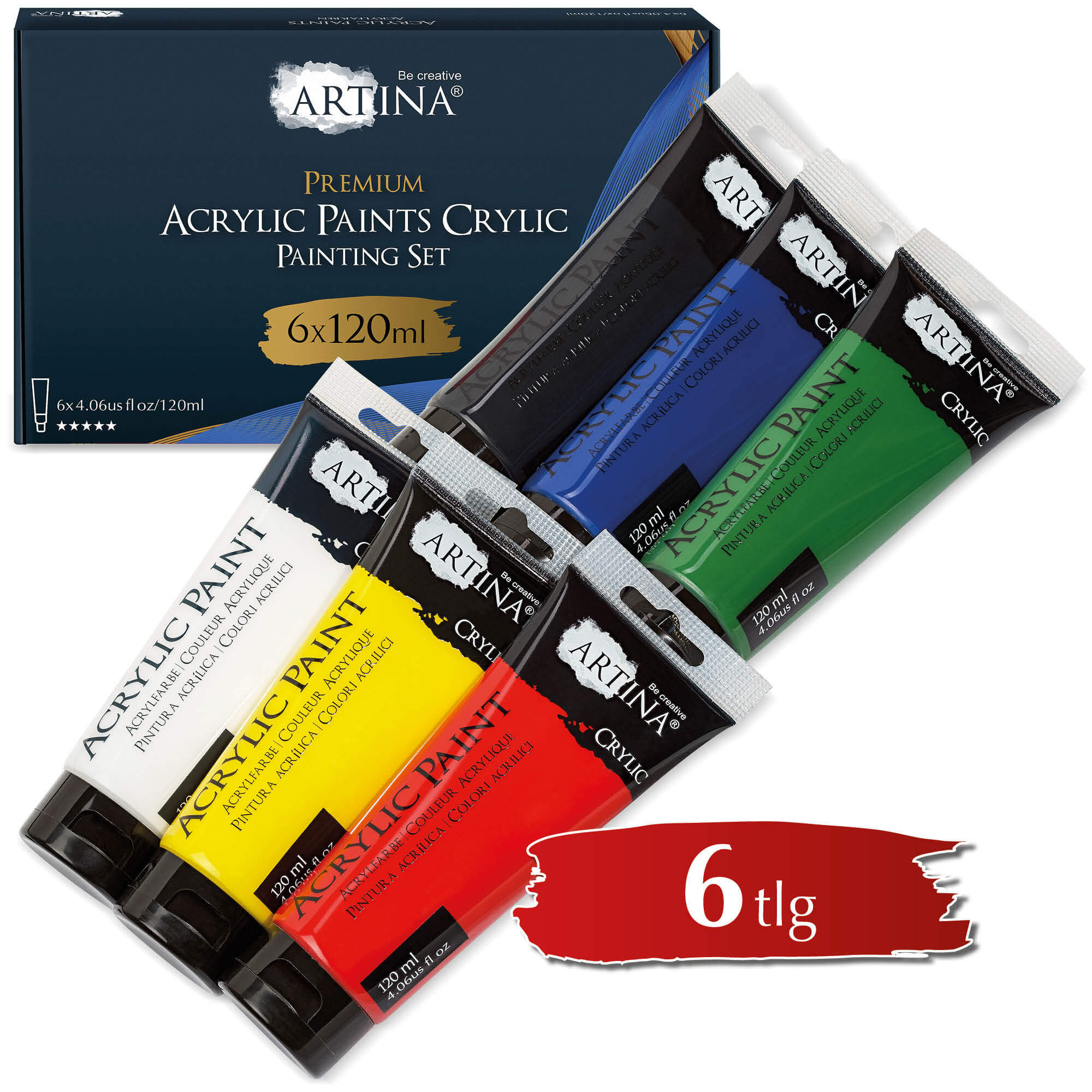 Artina Crylic Starter-Set Acrylfarbe Tuben 6 x 120ml