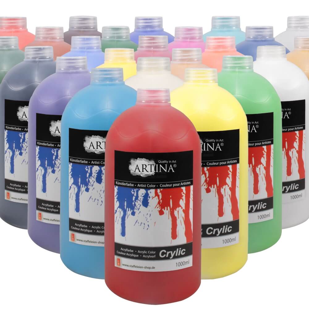 Artina Crylic Acrylfarbe Flaschen Set 24 x 1000ml